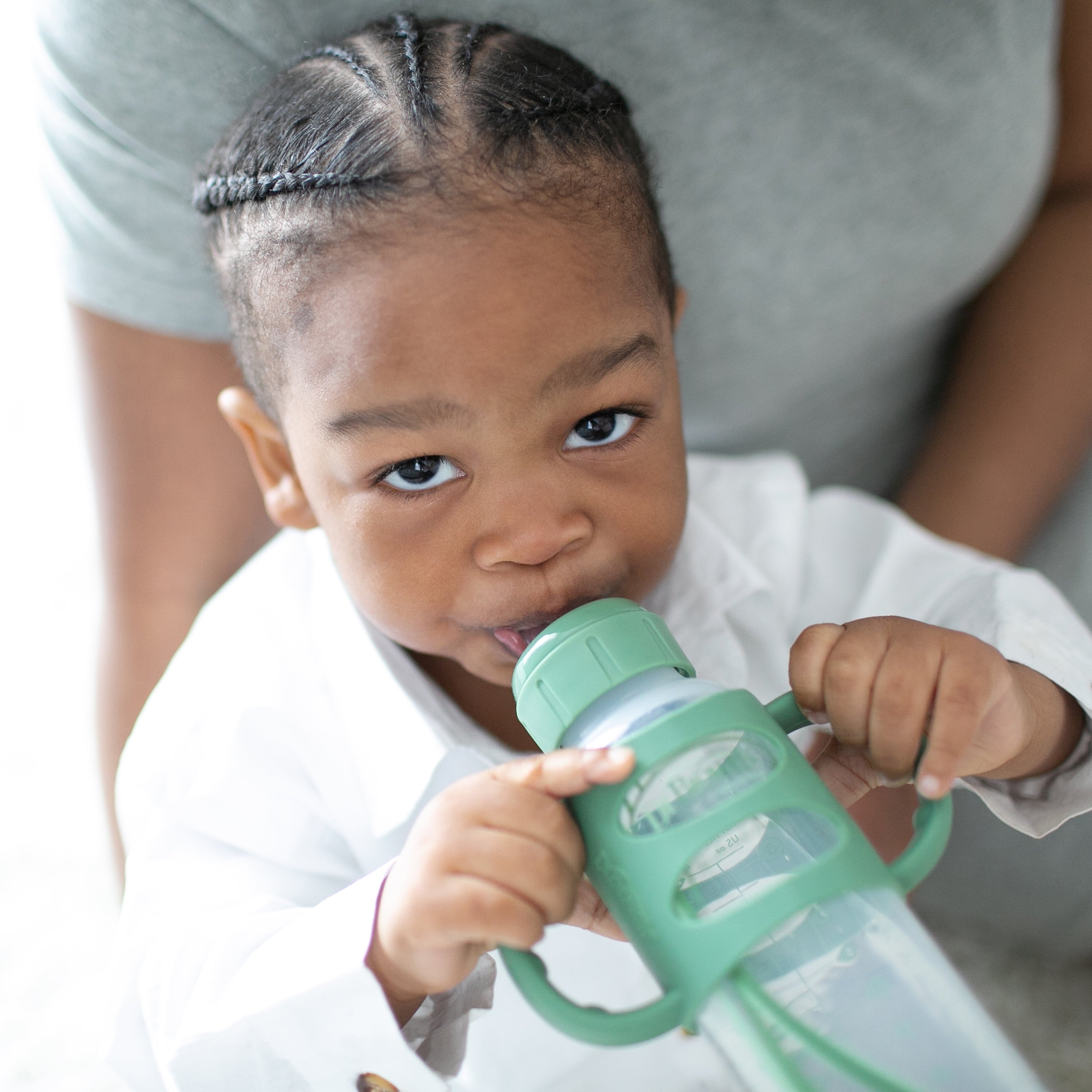 Dr. Brown's Milestones 100% Silicone Baby Bottle Handles, Narrow, 4m+, Light Blue/Green/Gray, 3 Pack