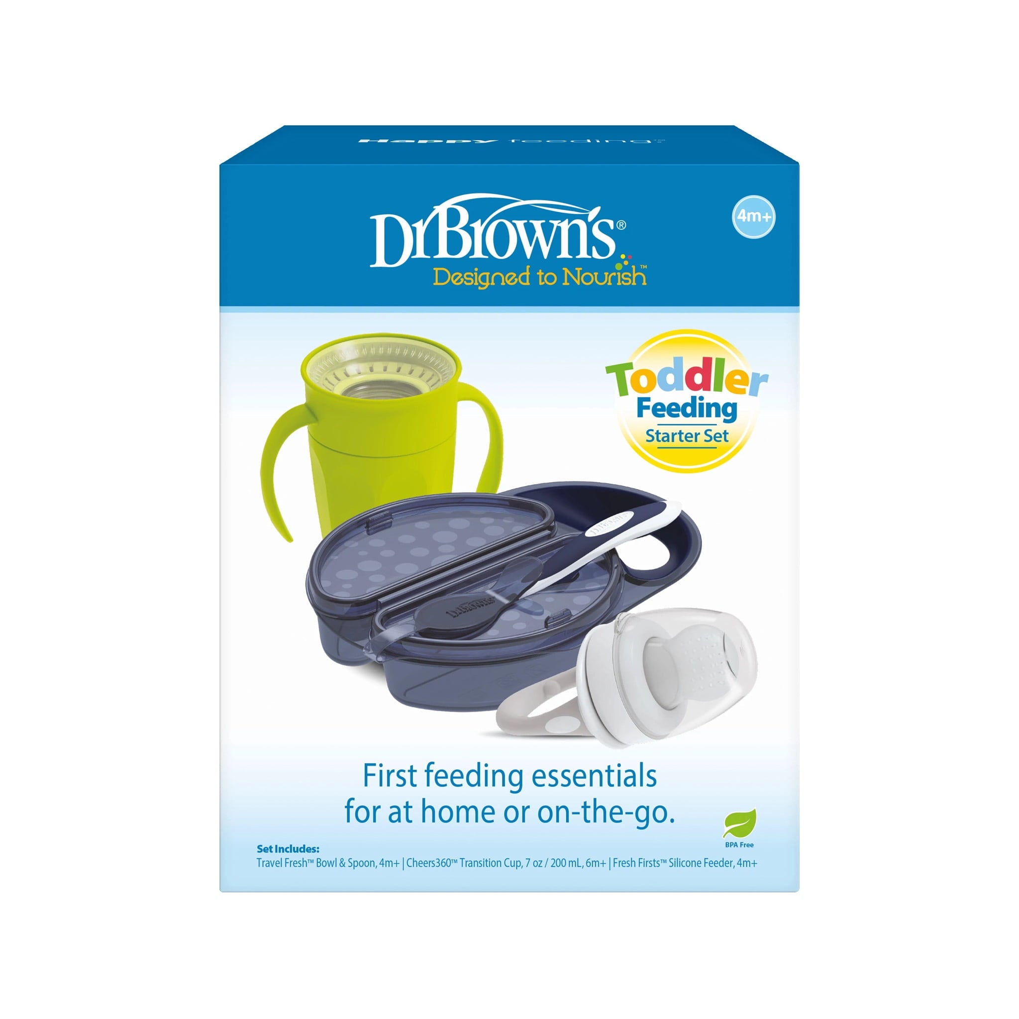 Dr. Brown's Toddler Feeding Starter Set, Travel Feeding Bundle with Cheers360 Spoutless Training Cup with Handles, 6m+, 3 Pack