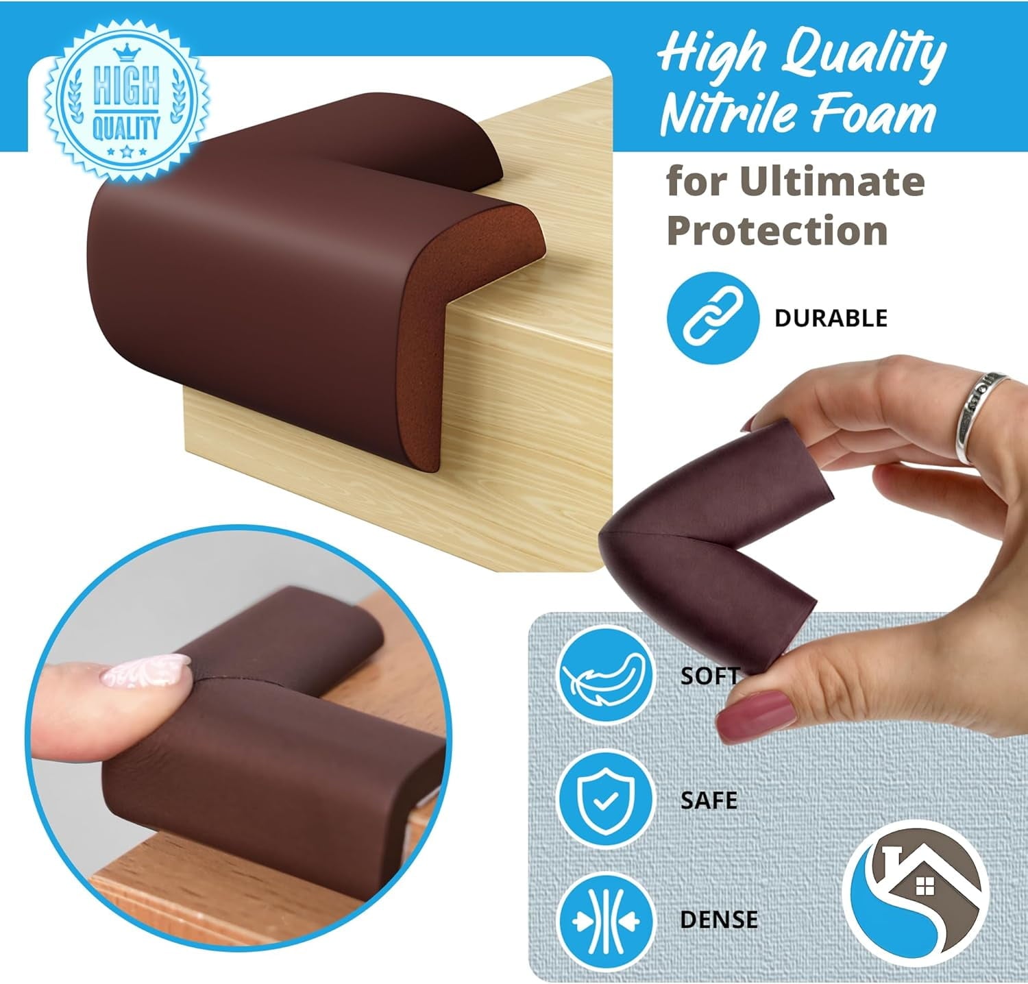 Komfortology Brown Foam Corner Guards, 12 Count with 3M Adhesive
