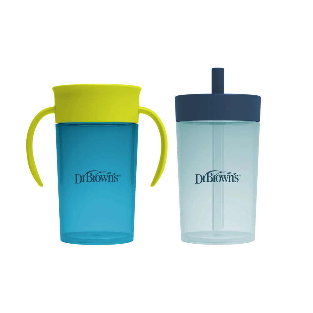 Dr. Brown's Milestones Straw to 360 Convertible Training Cups, Blue Green, 2-Pack