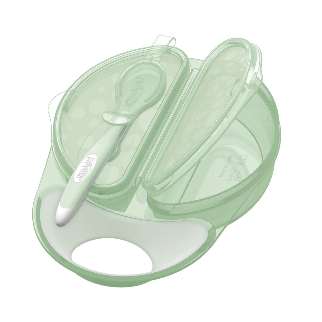 Dr. Brown's Travel Fresh Bowl and Snap-in Spoon, Divided Bowl for Toddler Feeding, Green, 1-Pack