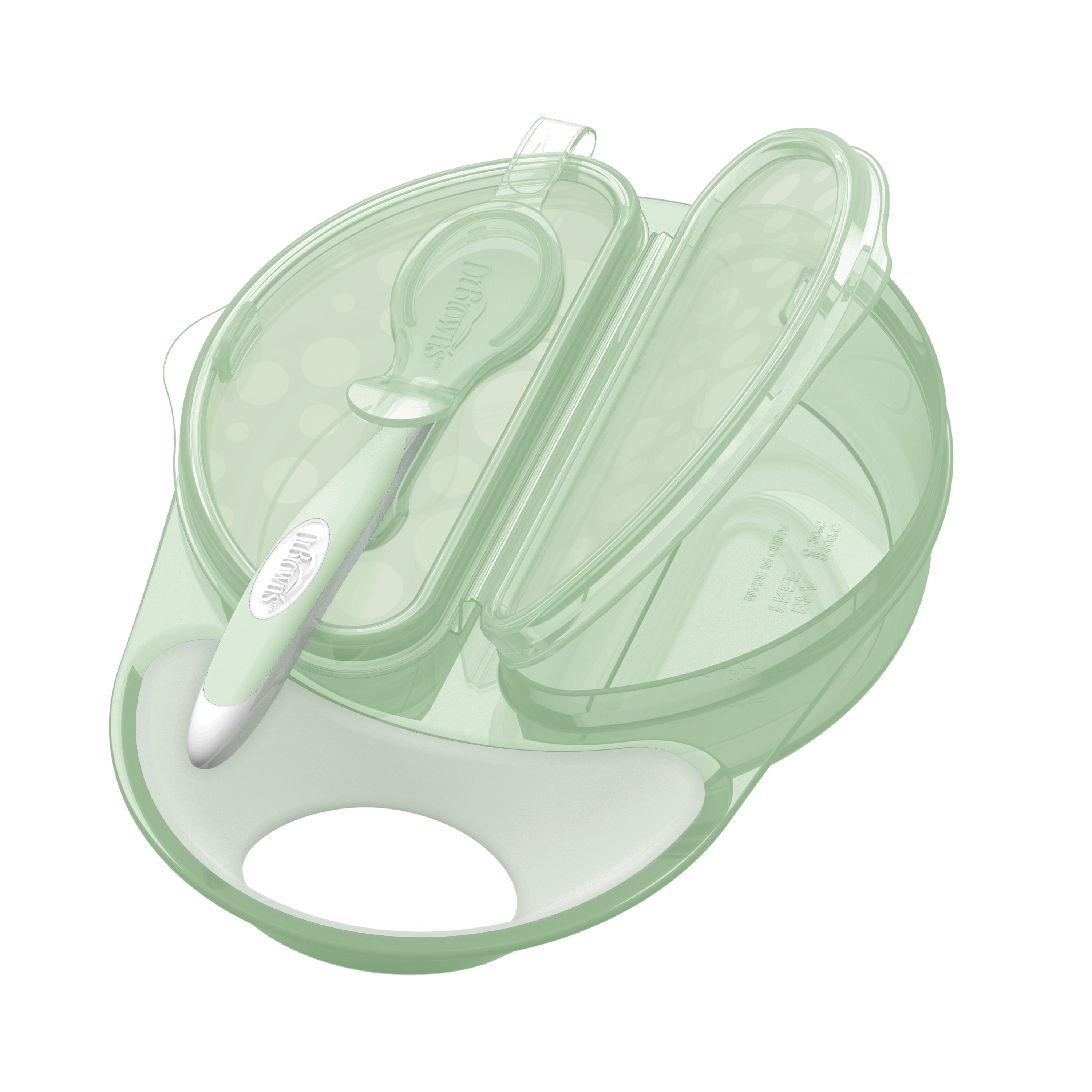 Dr. Brown's Travel Fresh Bowl and Snap-in Spoon, Divided Bowl for Toddler Feeding, Green, 1-Pack