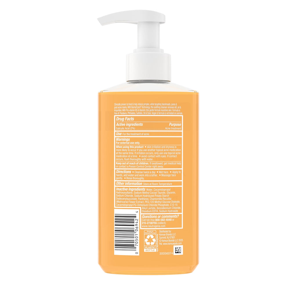 Neutrogena Oil-Free Acne Face Wash, Fragrance Free, 2% Salicylic Acid, 9.1 fl oz