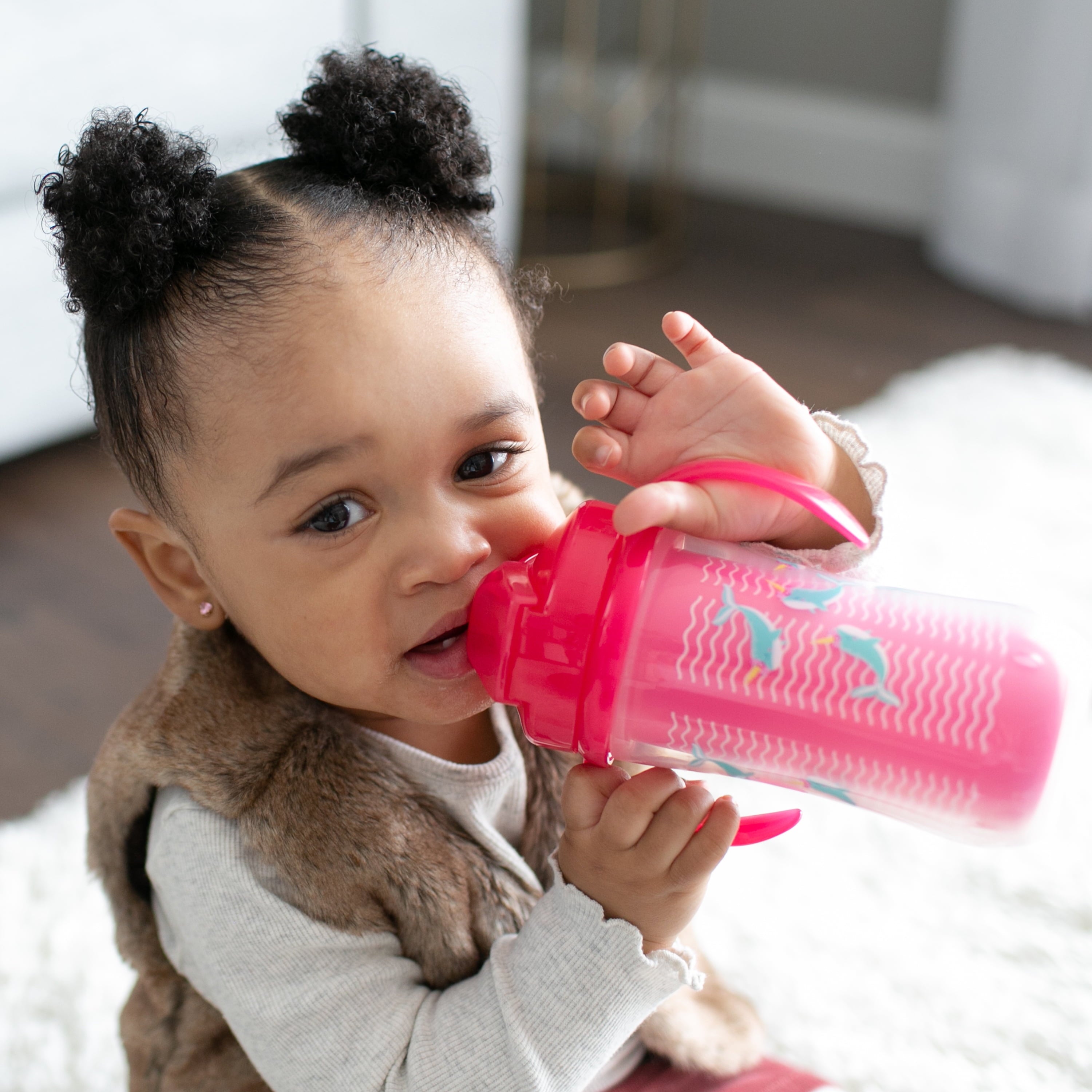 Dr. Brown's Milestones Insulated Sippy Straw Cup with Handles, Pink/Green, 10 oz, 12m+, 2 Pack