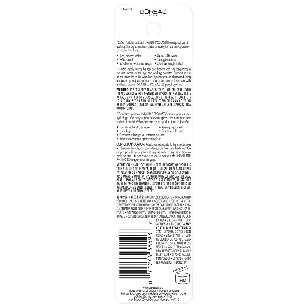 L'Oreal Paris Infallible Pro-Last Waterproof, Up to 24HR Pencil Eyeliner, Aubergine, 0.042 oz.