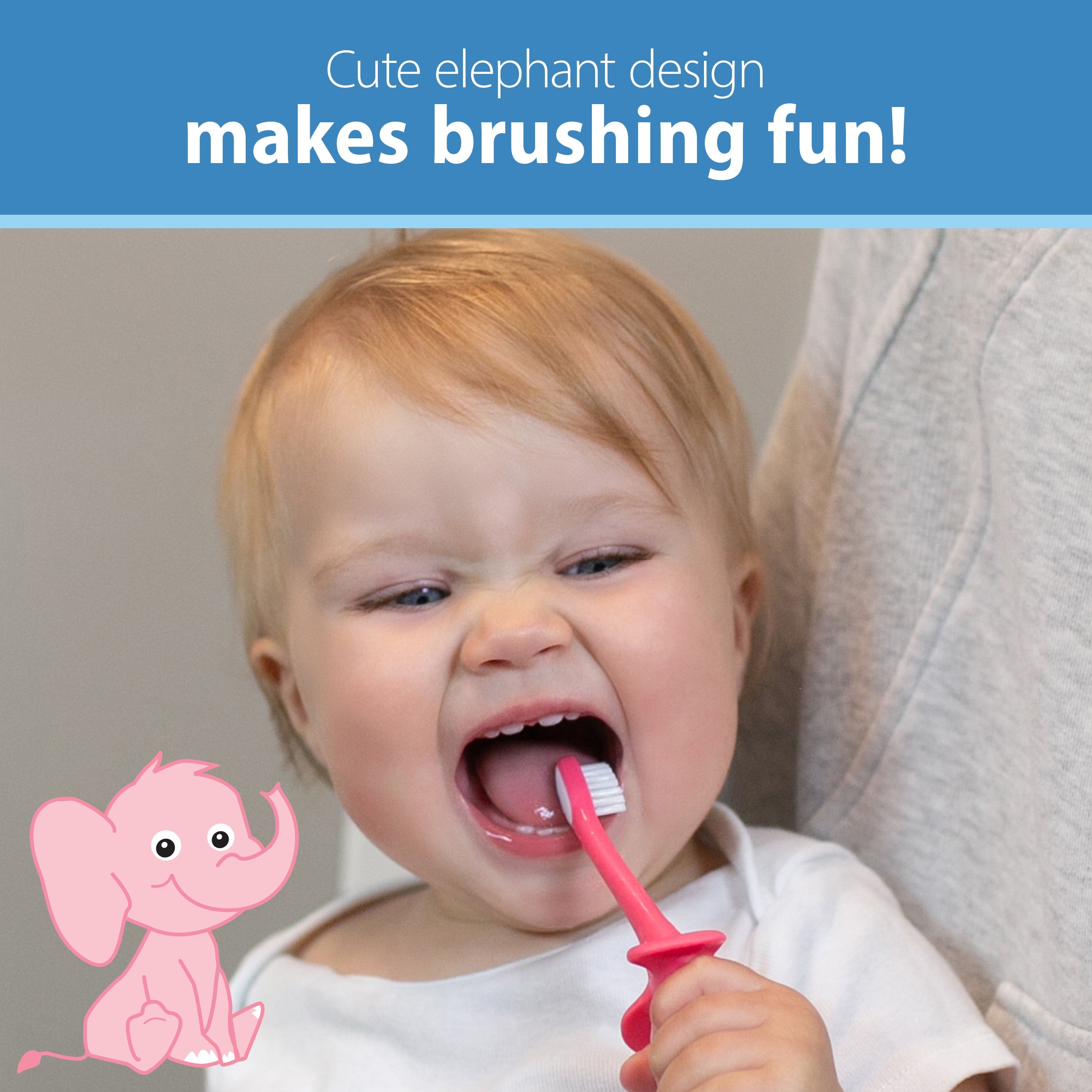 Dr. Brown's Infant to Toddler Training Toothbrush, Pink Elephant + Apple Pear Baby Toothpaste, 0-3Y
