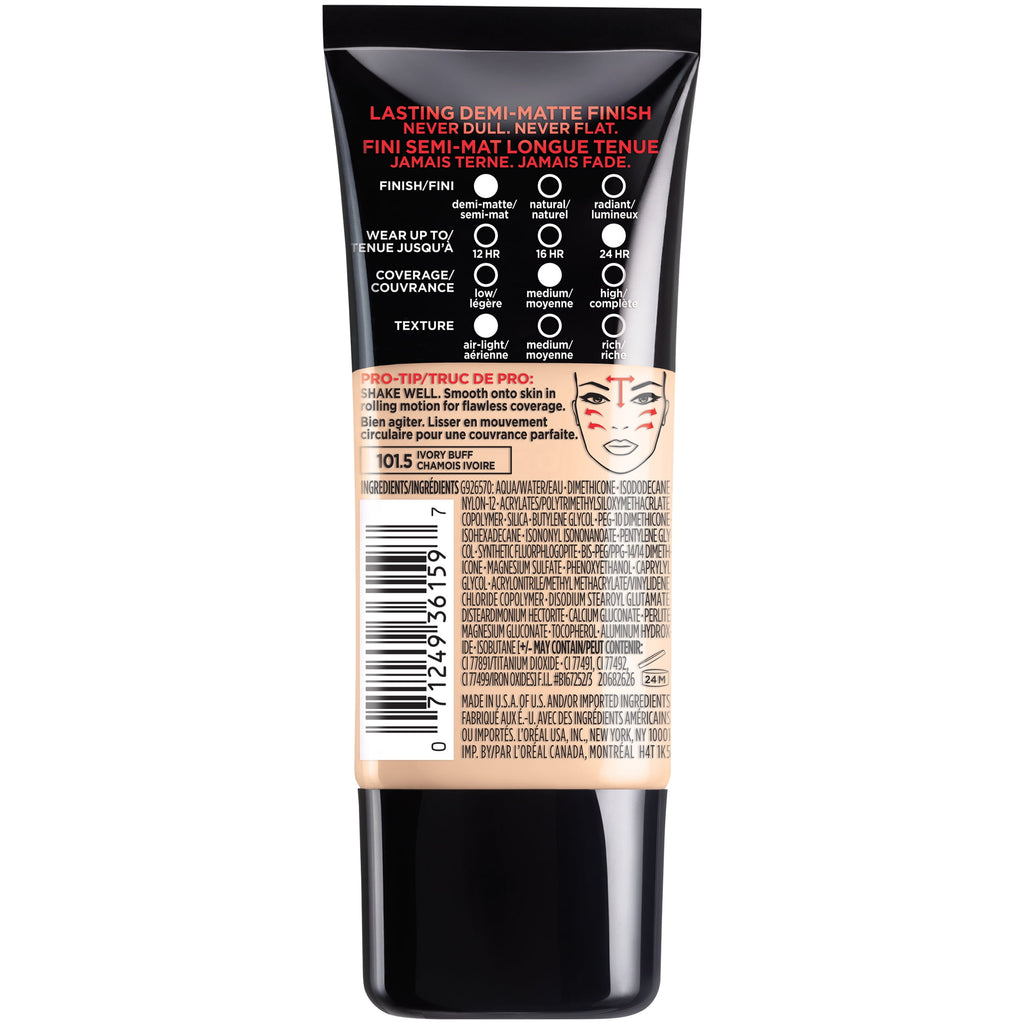 L'Oreal Paris Infallible Pro Matte Liquid Foundation Makeup, 101.5 Ivory Buff, 1 fl oz