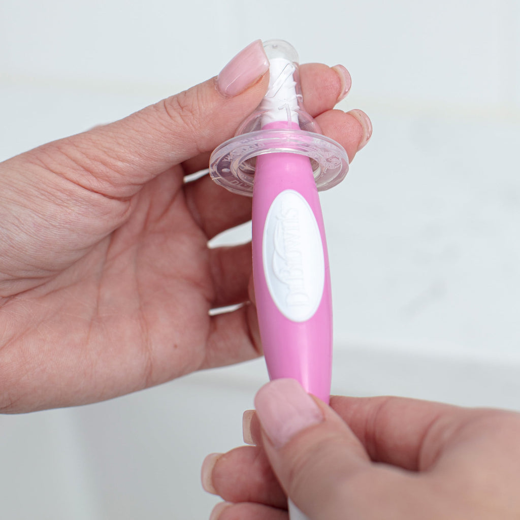 Dr. Brown's Baby Bottle Brush with Suction Cup Stand, Sponge, Scrubber and Nipple Cleaner Pink, 1 Pack