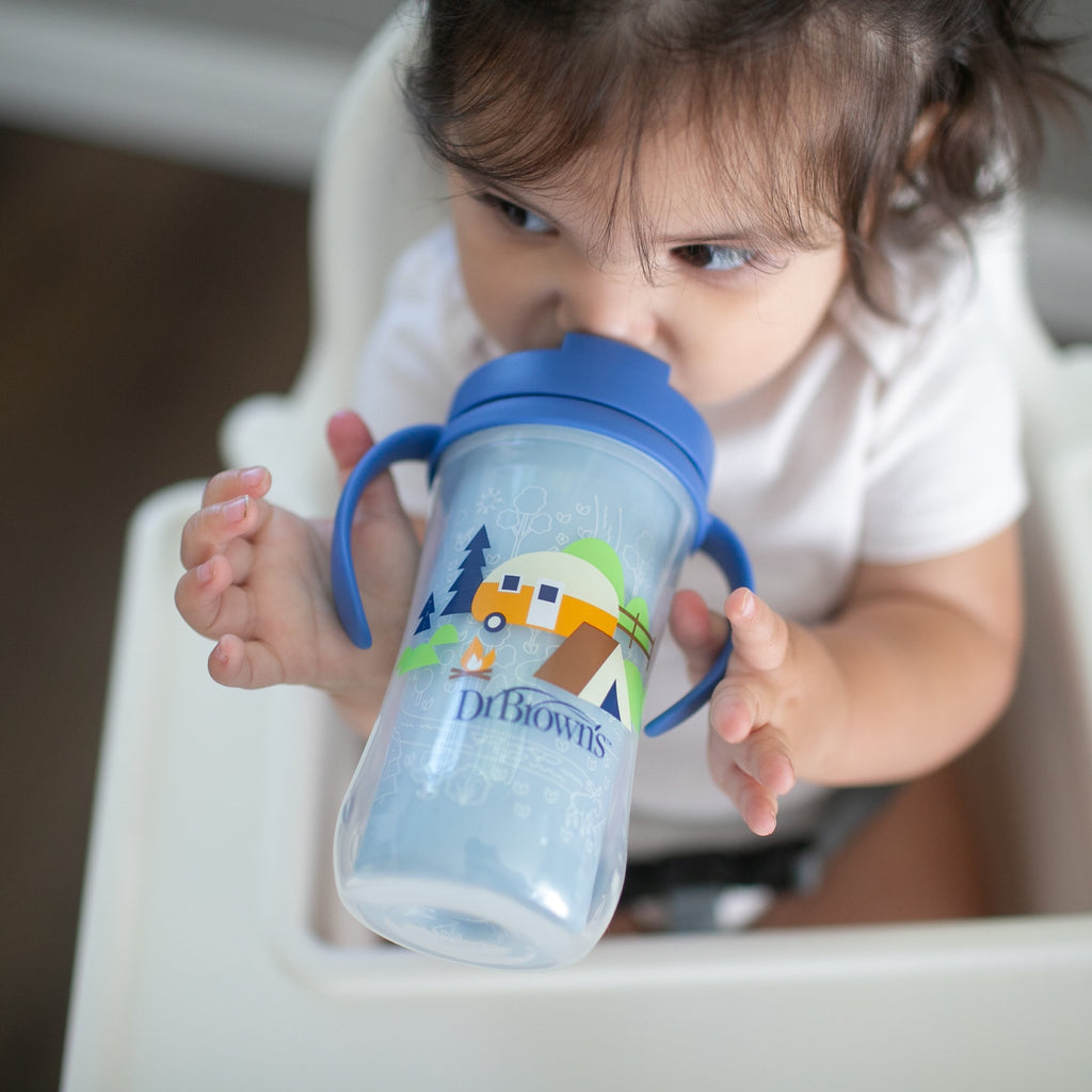 Dr. Brown's Milestones Insulated Sippy Cup with Straw &Handles, Green/Blue, 10oz/300ml, 12m+, 2 Pack