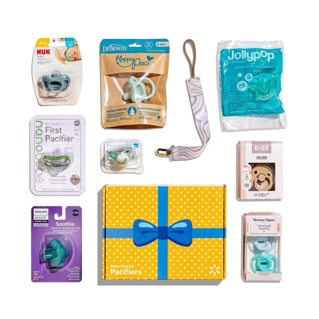 Baby Trial Kit of Pacifiers, Samples from 8 Brands, Various Styles and Colors