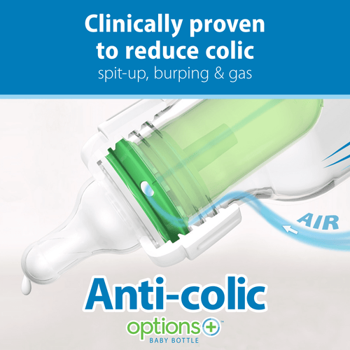 Dr. Brown's Anti-Colic Options+ Narrow Glass Baby Bottle, 8oz/250 ml, Slow Flow Nipple, BPA Free, 0m+, 2 Pack + Mint Silicone Sleeve