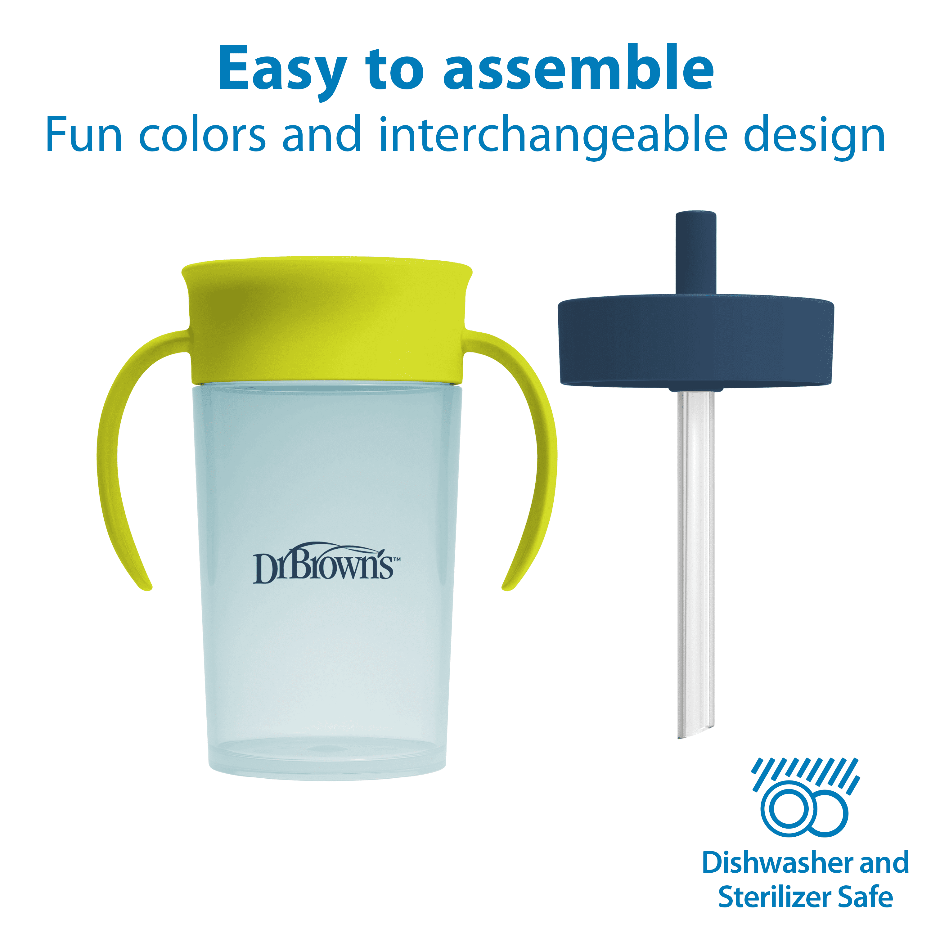 Dr. Brown's Milestones Straw-to-360 Convertible Toddler Cup Set, Blue/Green, 10 oz, 9m+, 1 Pack