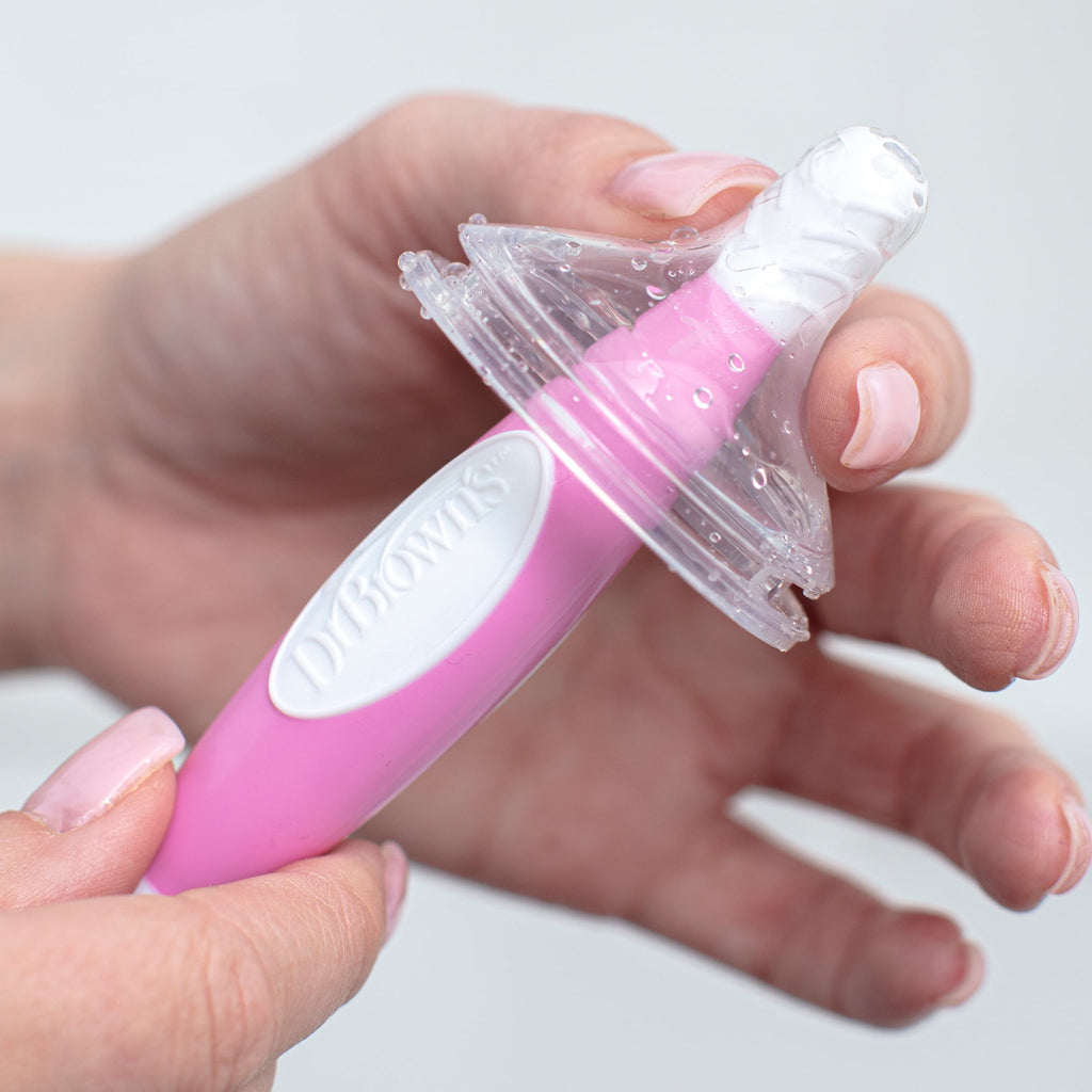 Dr. Brown's Baby Bottle Brush with Suction Cup Stand, Sponge, Scrubber and Nipple Cleaner Pink, 1 Pack