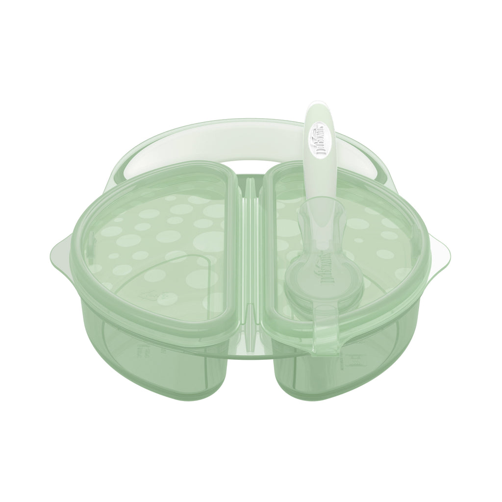 Dr. Brown's Travel Fresh Bowl and Snap-in Spoon, Divided Bowl for Toddler Feeding, Green, 1-Pack