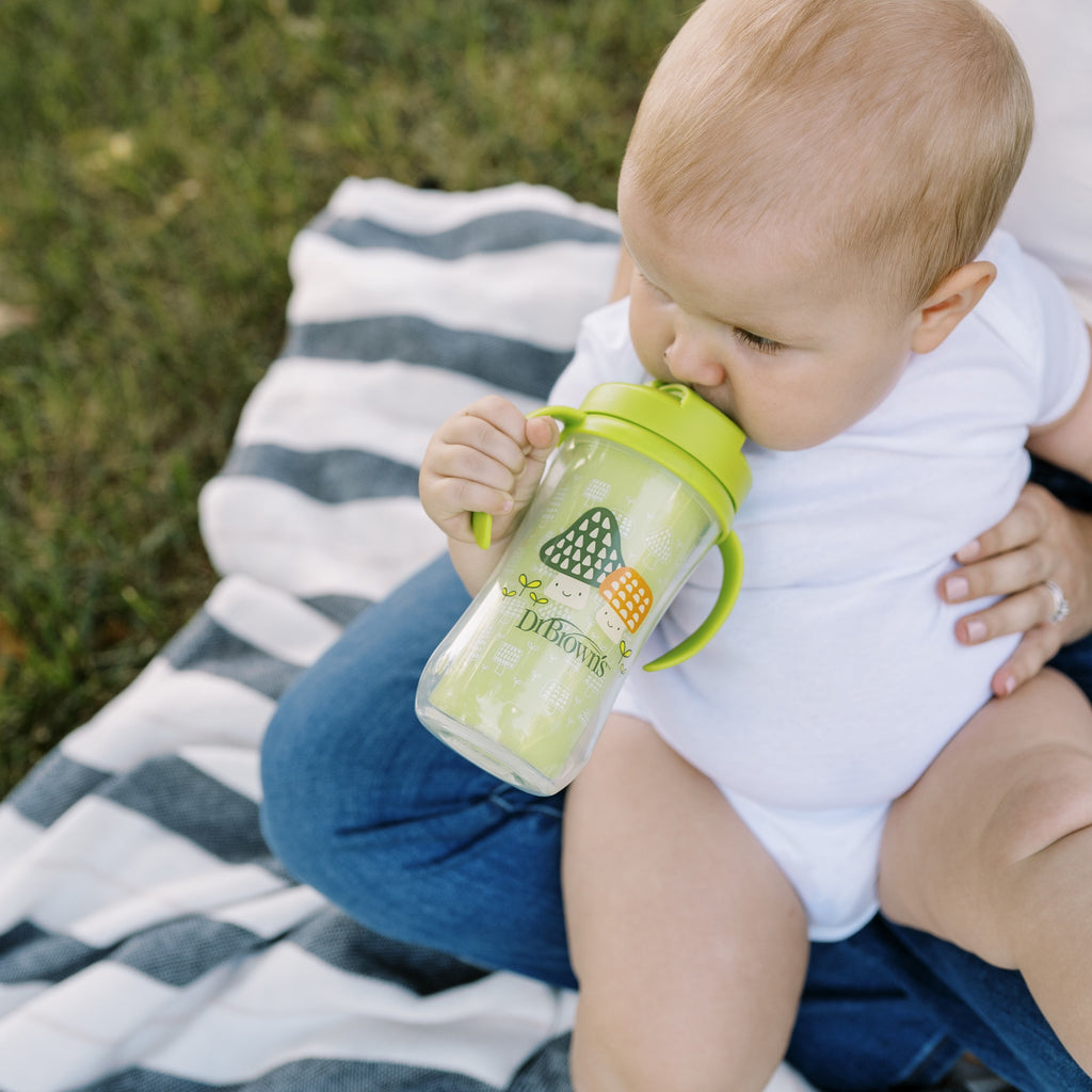 Dr. Brown's Milestones Insulated Sippy Cup with Straw &Handles, Green/Blue, 10oz/300ml, 12m+, 2 Pack