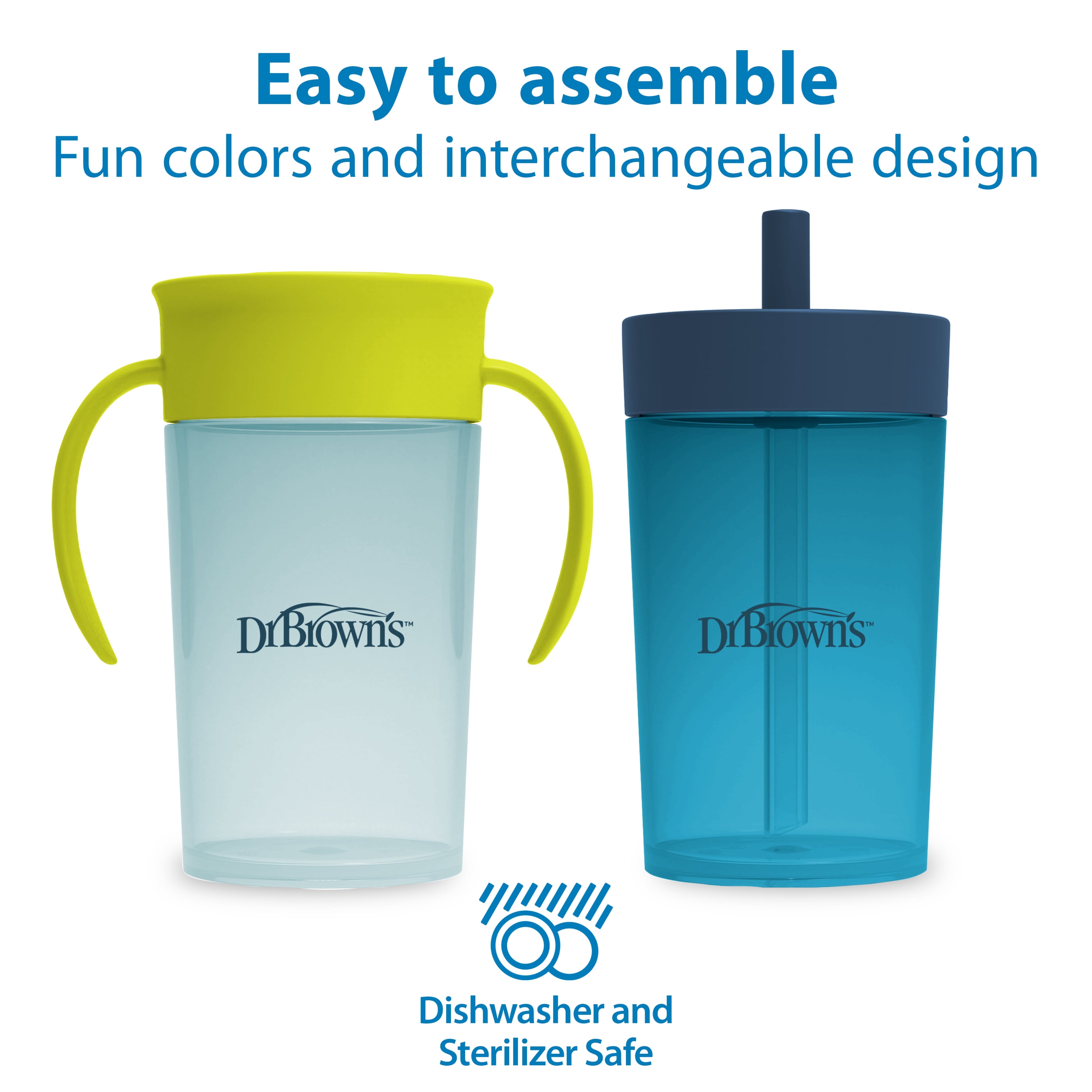 Dr. Brown's Milestones Straw to 360 Convertible Training Cups, Blue Green, 2-Pack