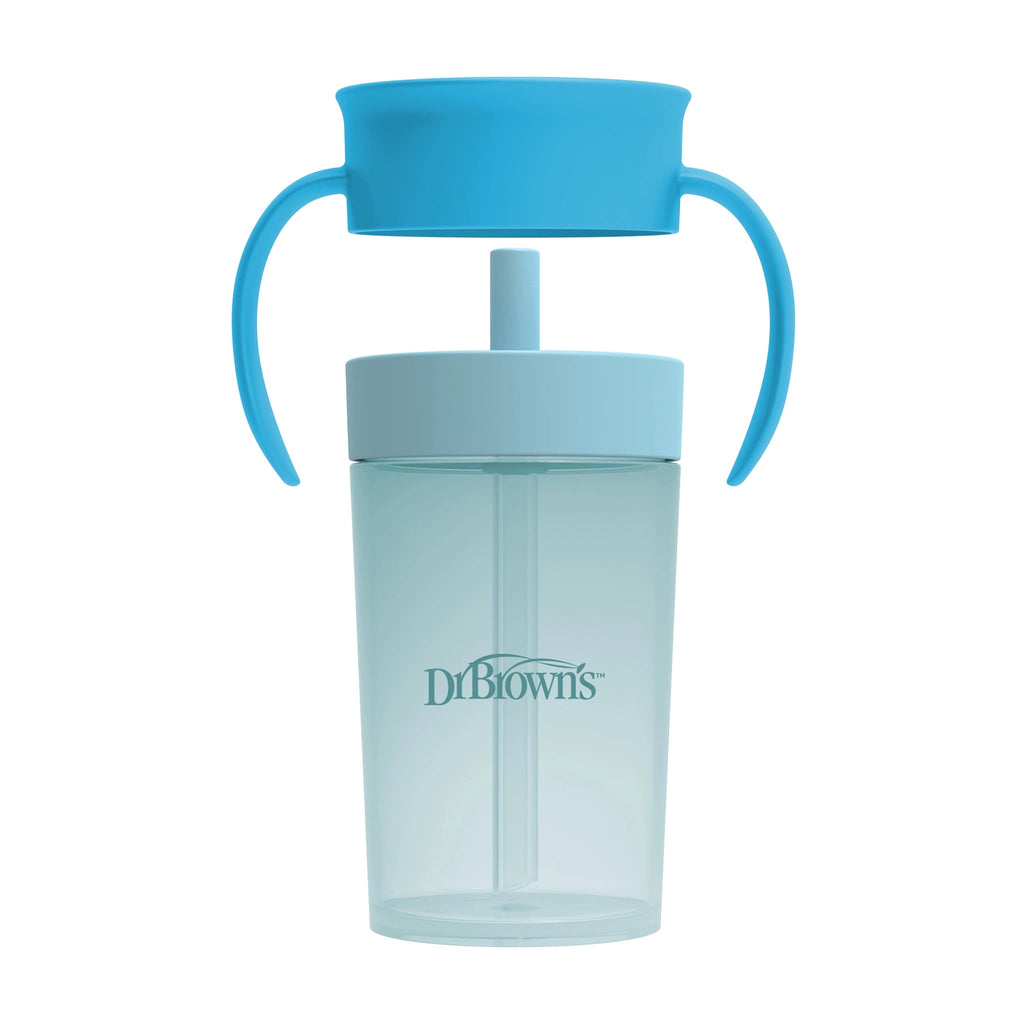 Dr. Brown's Milestones Straw-to-360 Convertible Toddler Cup Set, Ocean Blue, 10 oz, 9m+, 1 Pack