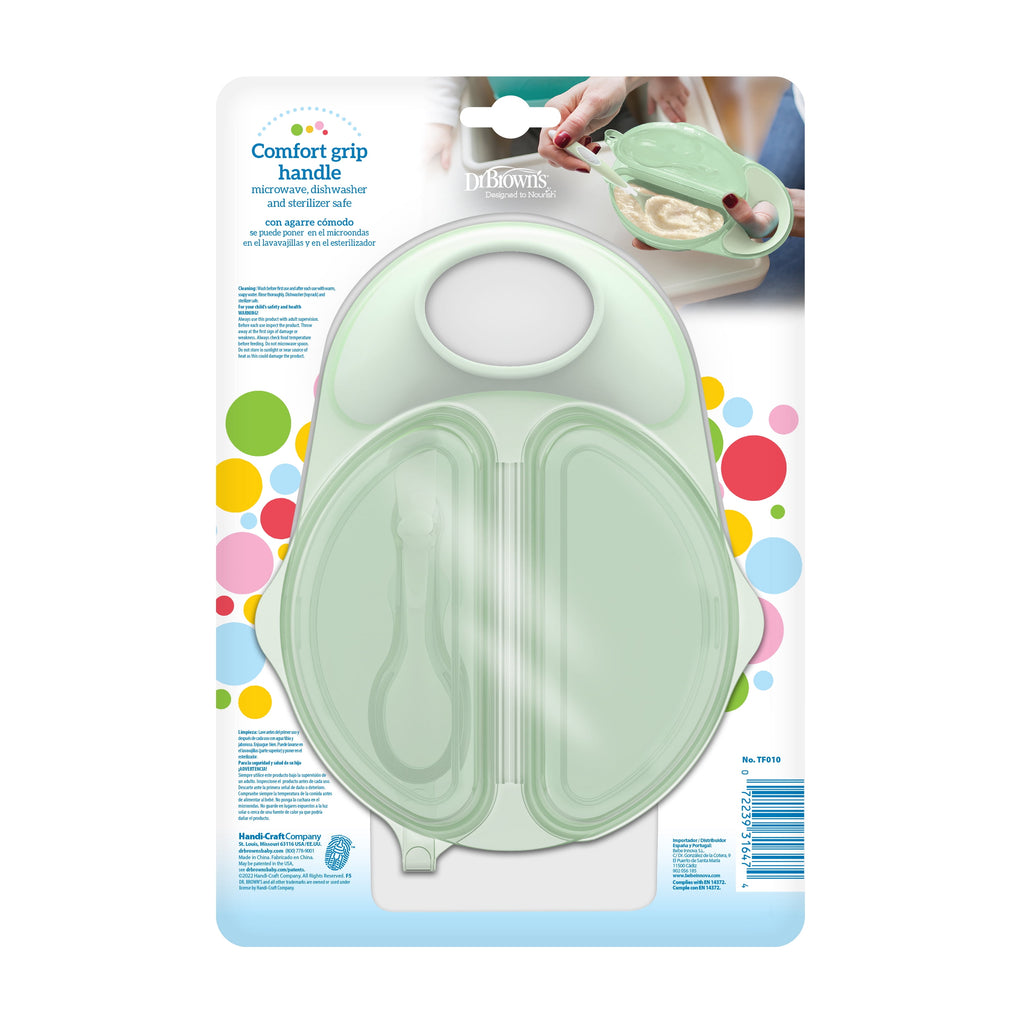 Dr. Brown's Travel Fresh Bowl and Snap-in Spoon, Divided Bowl for Toddler Feeding, Green, 1-Pack