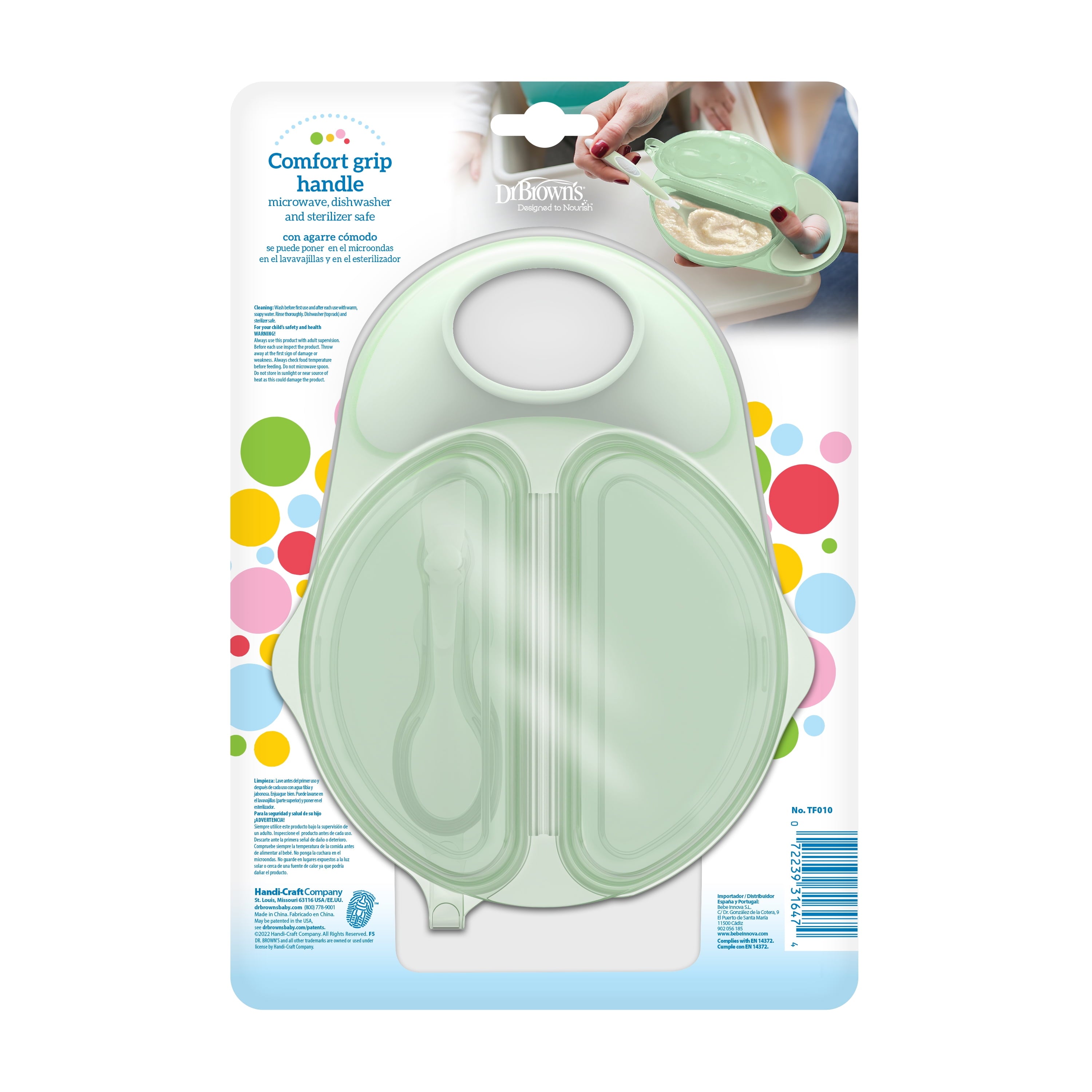 Dr. Brown's Travel Fresh Bowl and Snap-in Spoon, Divided Bowl for Toddler Feeding, Green, 1-Pack