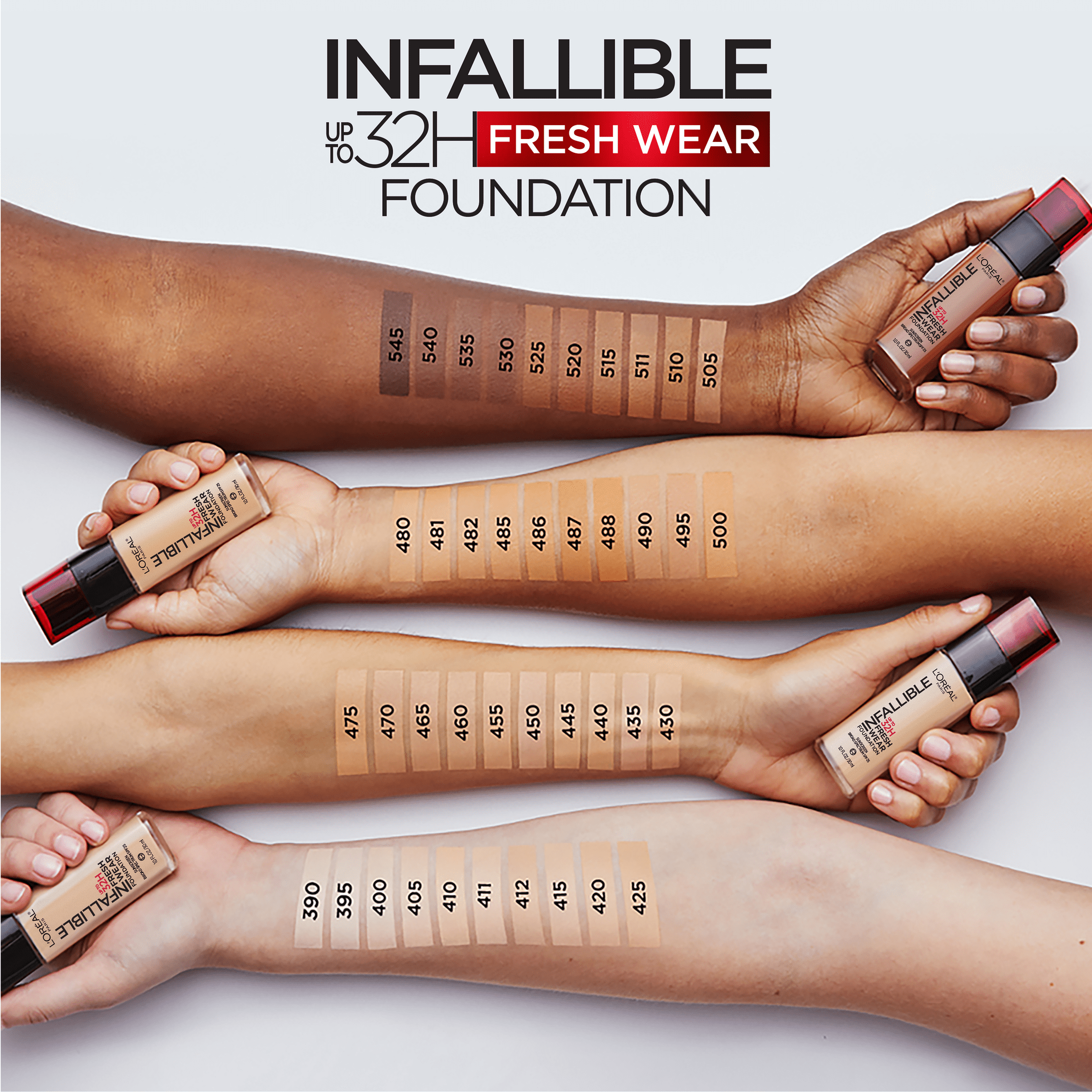 L'Oreal Paris Infallible Fresh Wear 32 Hr Liquid Foundation Makeup, 390 Snow, 1 fl oz