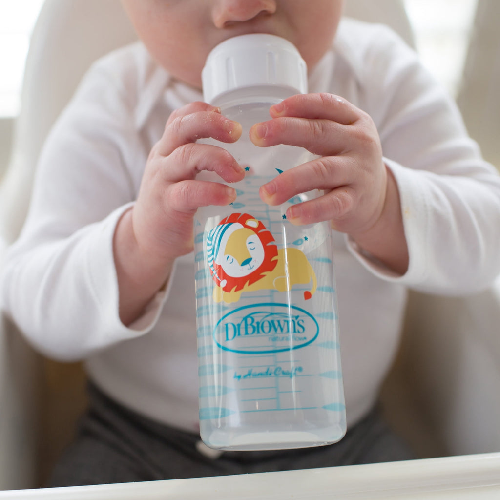 Dr. Brown's Milestones Narrow Sippy Bottle, 100% Silicone Spout, 8oz/250ml, 6m+, BPA Free, Fox/Lion, 2 Pack