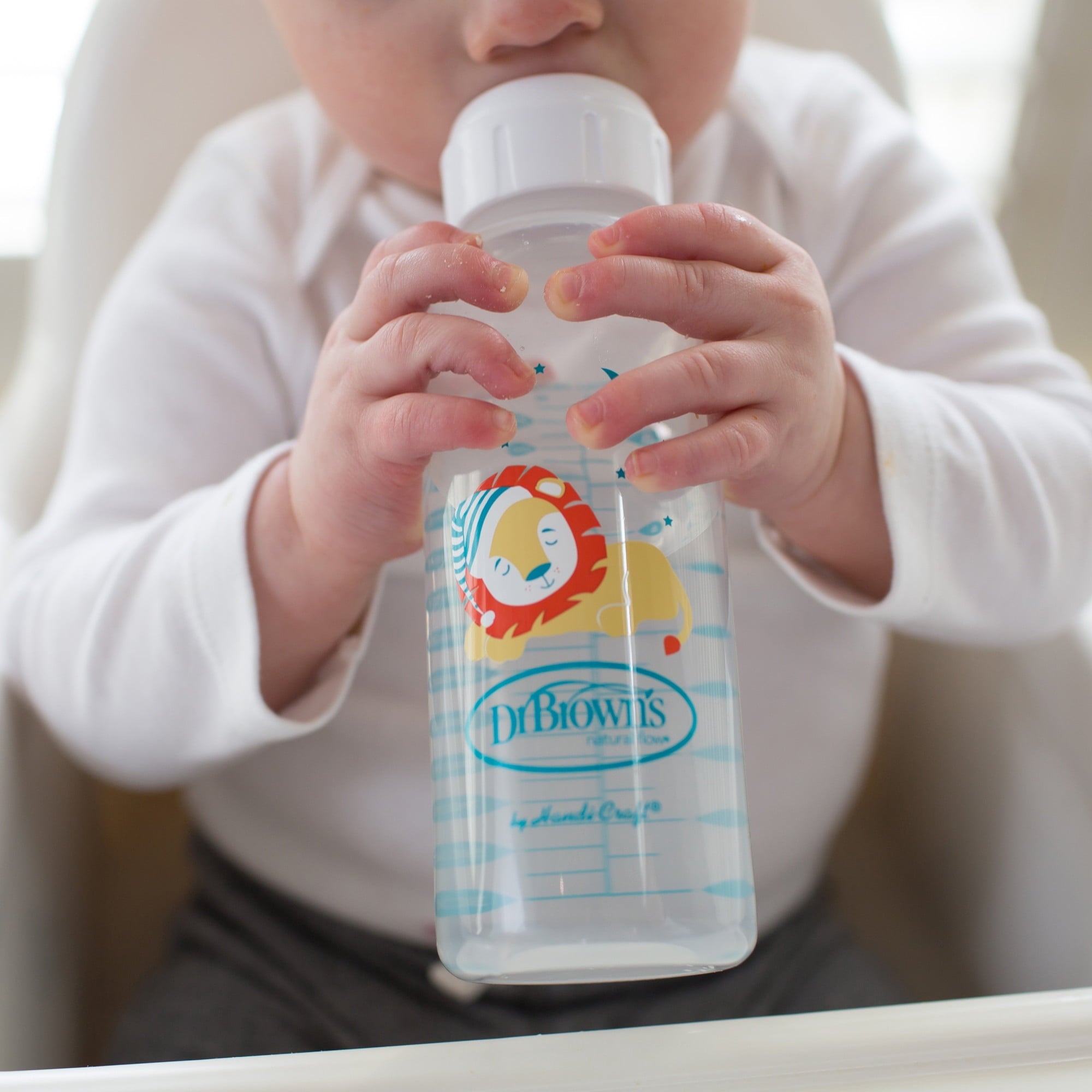 Dr. Brown's Milestones Narrow Sippy Bottle, 100% Silicone Spout, 8oz/250ml, 6m+, BPA Free, Fox/Lion, 2 Pack