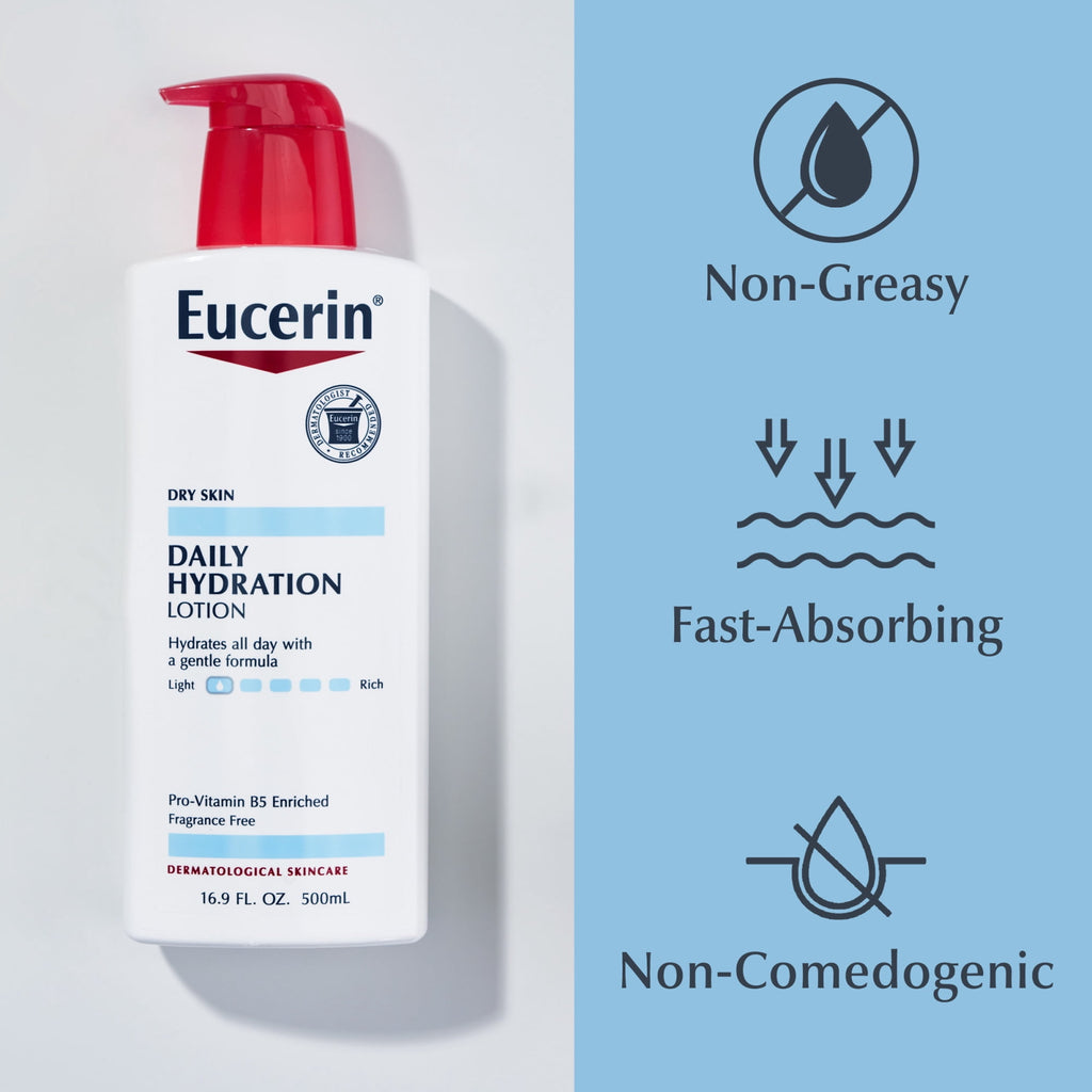 (2 pack) Eucerin Daily Hydration Body Lotion, Unscented Body Lotion, 16.9 fl oz Pump Bottle