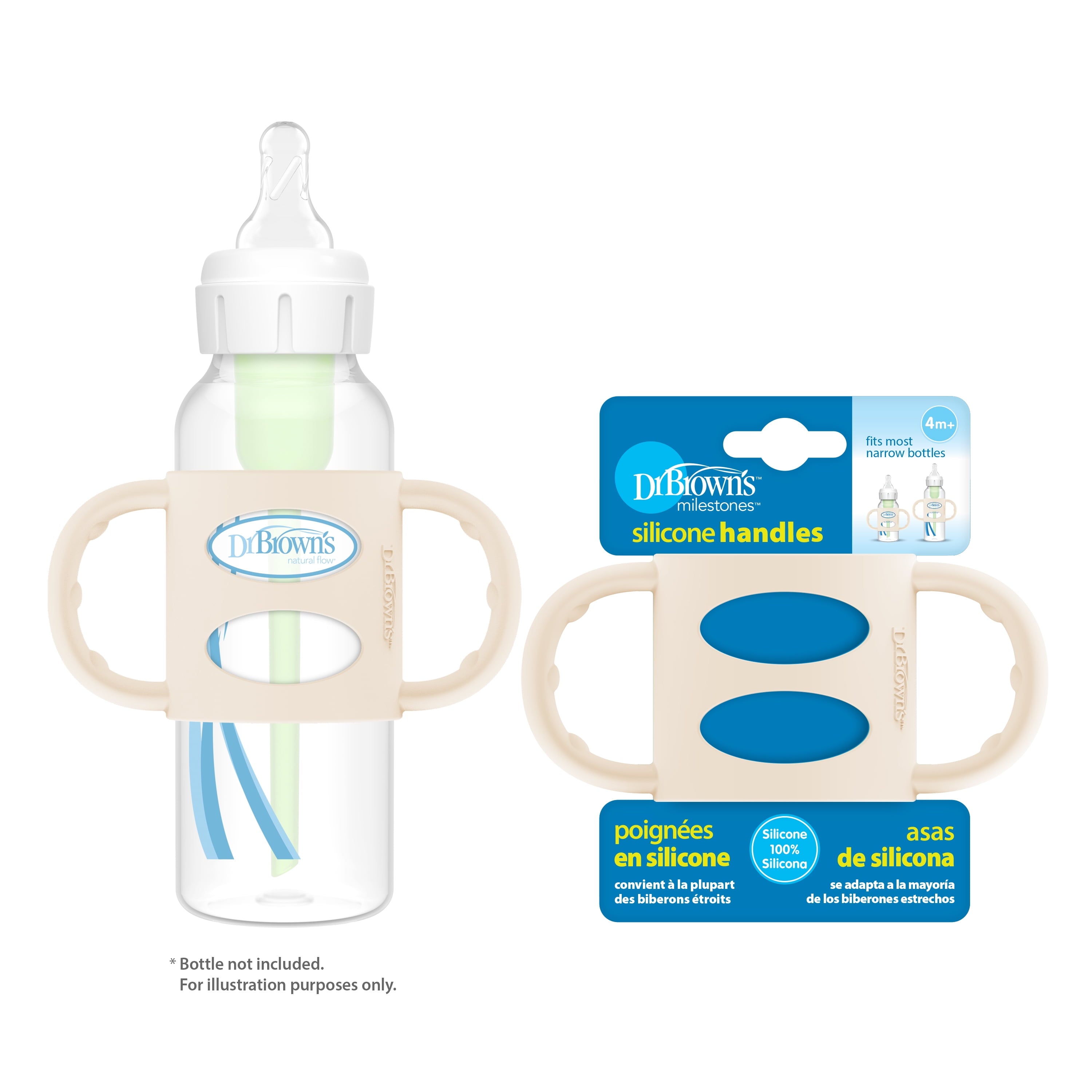 Dr. Brown's Milestones 100% Silicone Baby Bottle Handles, Narrow, Ecru, 1 Pack