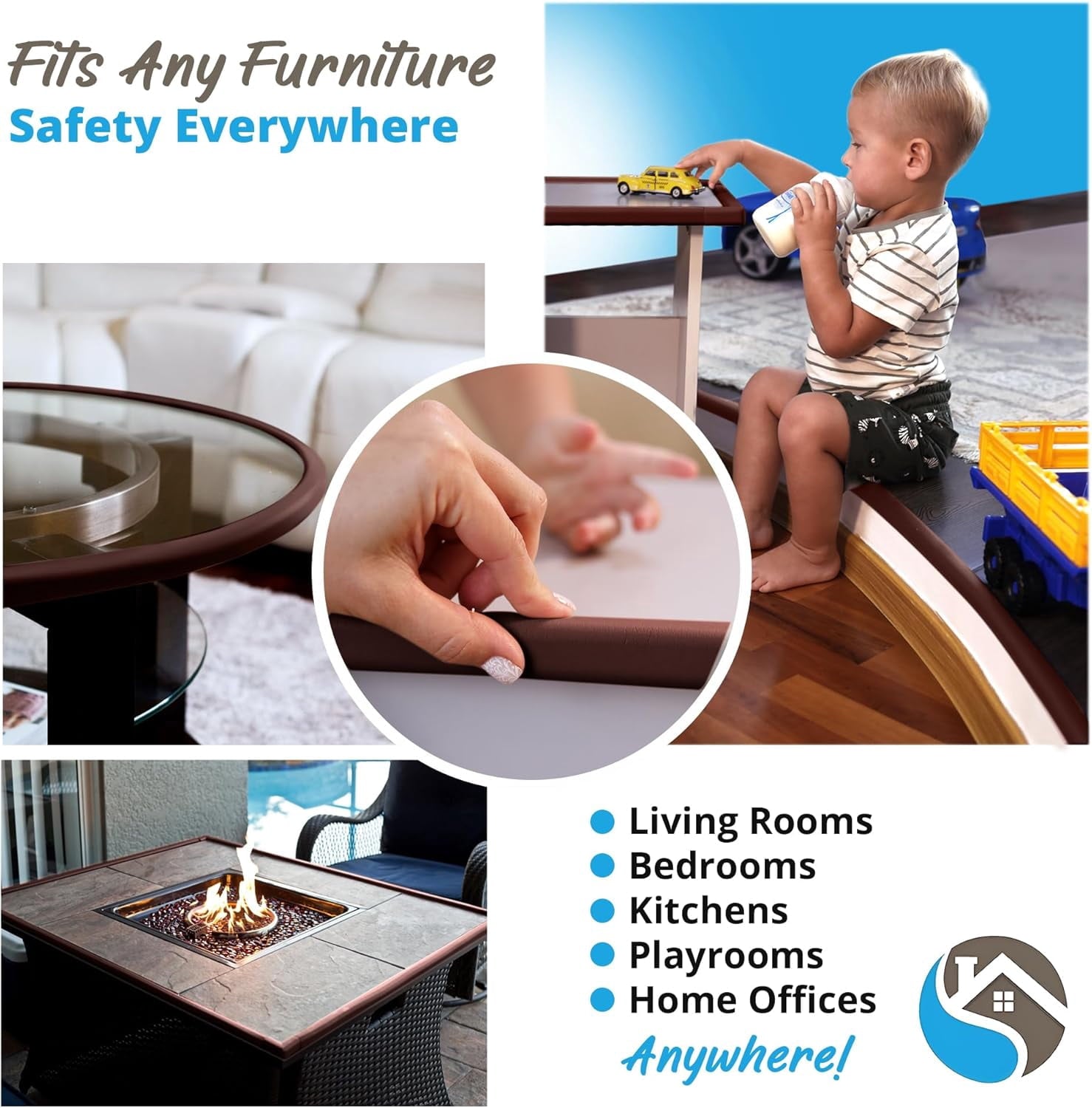 Komfortology Baby Edge Protector, 12 ft Brown Foam Corner Guard with 3M Adhesive Tape for Tables, Desks and Wall Corners