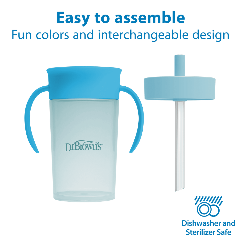 Dr. Brown's Milestones Straw-to-360 Convertible Toddler Cup Set, Ocean Blue, 10 oz, 9m+, 1 Pack