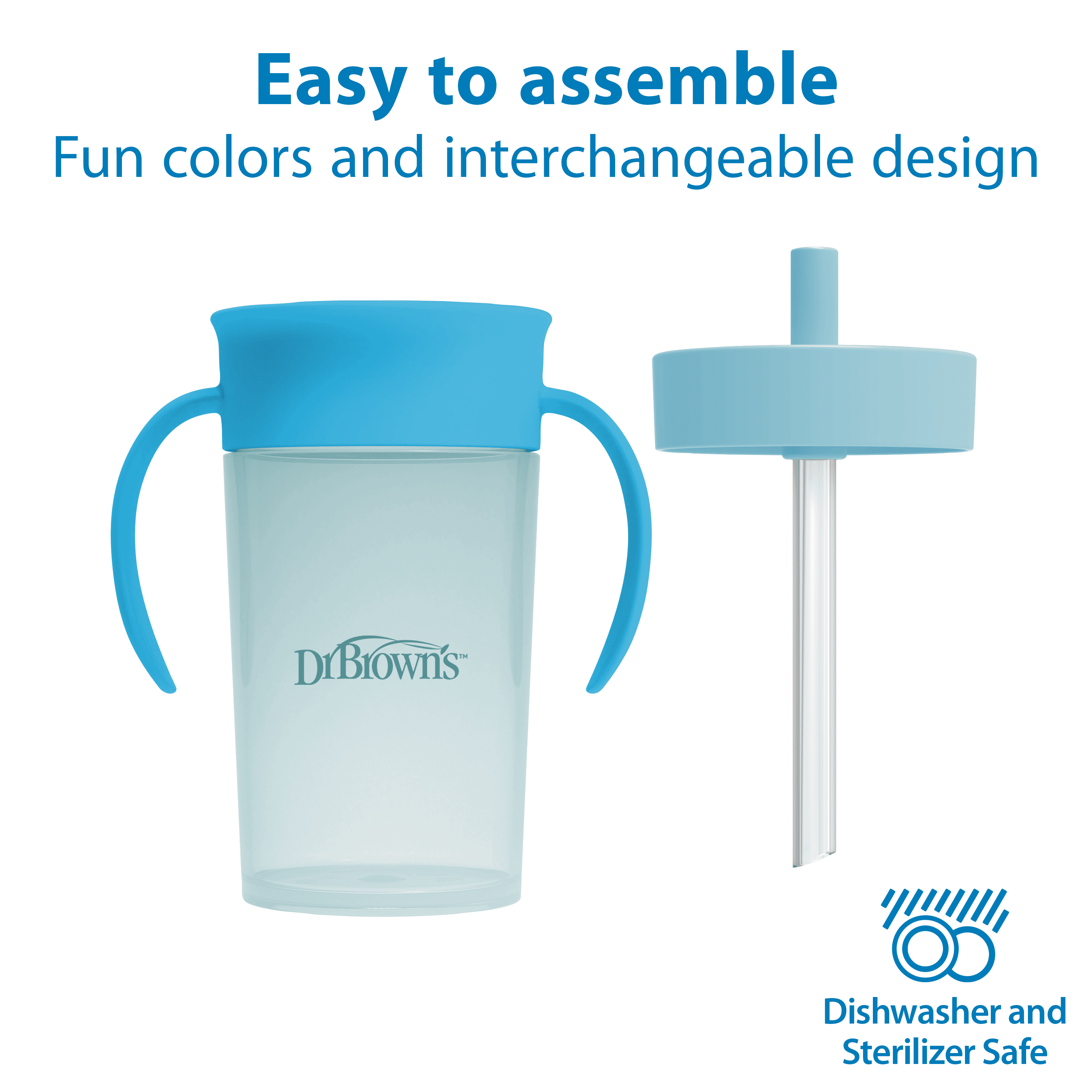 Dr. Brown's Milestones Straw-to-360 Convertible Toddler Cup Set, Ocean Blue, 10 oz, 9m+, 1 Pack