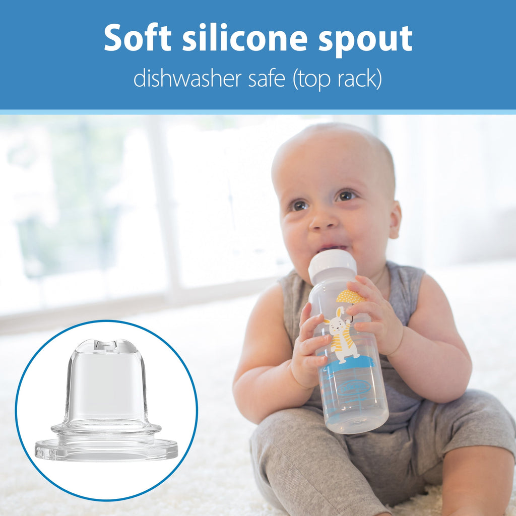 Dr. Brown's Milestones Narrow Sippy Bottle, 100% Silicone Soft Sippy Spout, 8oz 6m+, Bunny, 1-Pack