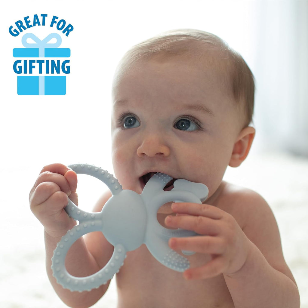 Dr. Brown's Flexees Baby Teether, Blue Bunny, 100% Silicone, Infant-Toddler, 1-Pack