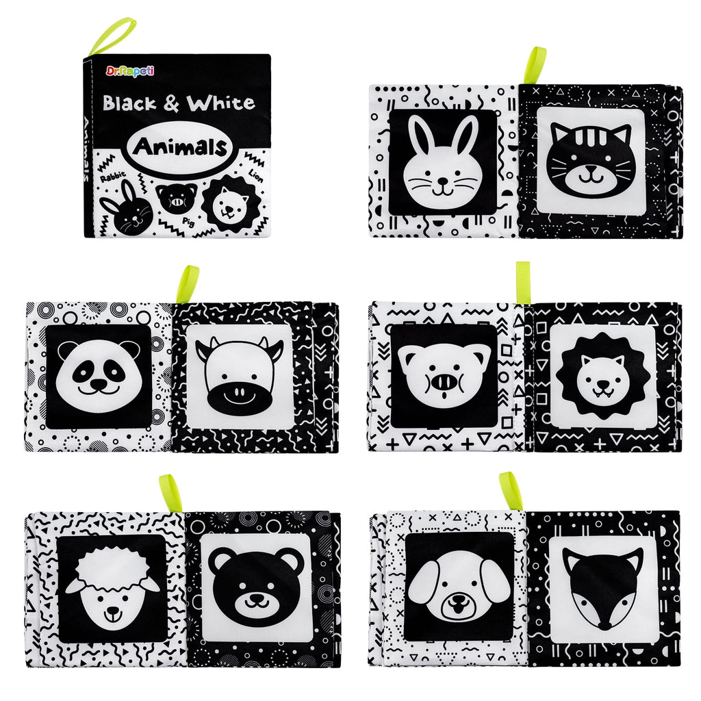 Dr.Rapeti Soft Cloth Books Baby Books Bath Books 6-Pack for Baby Infant Toddler Kids High Contrast Black and White Crinkle Washable Giftable