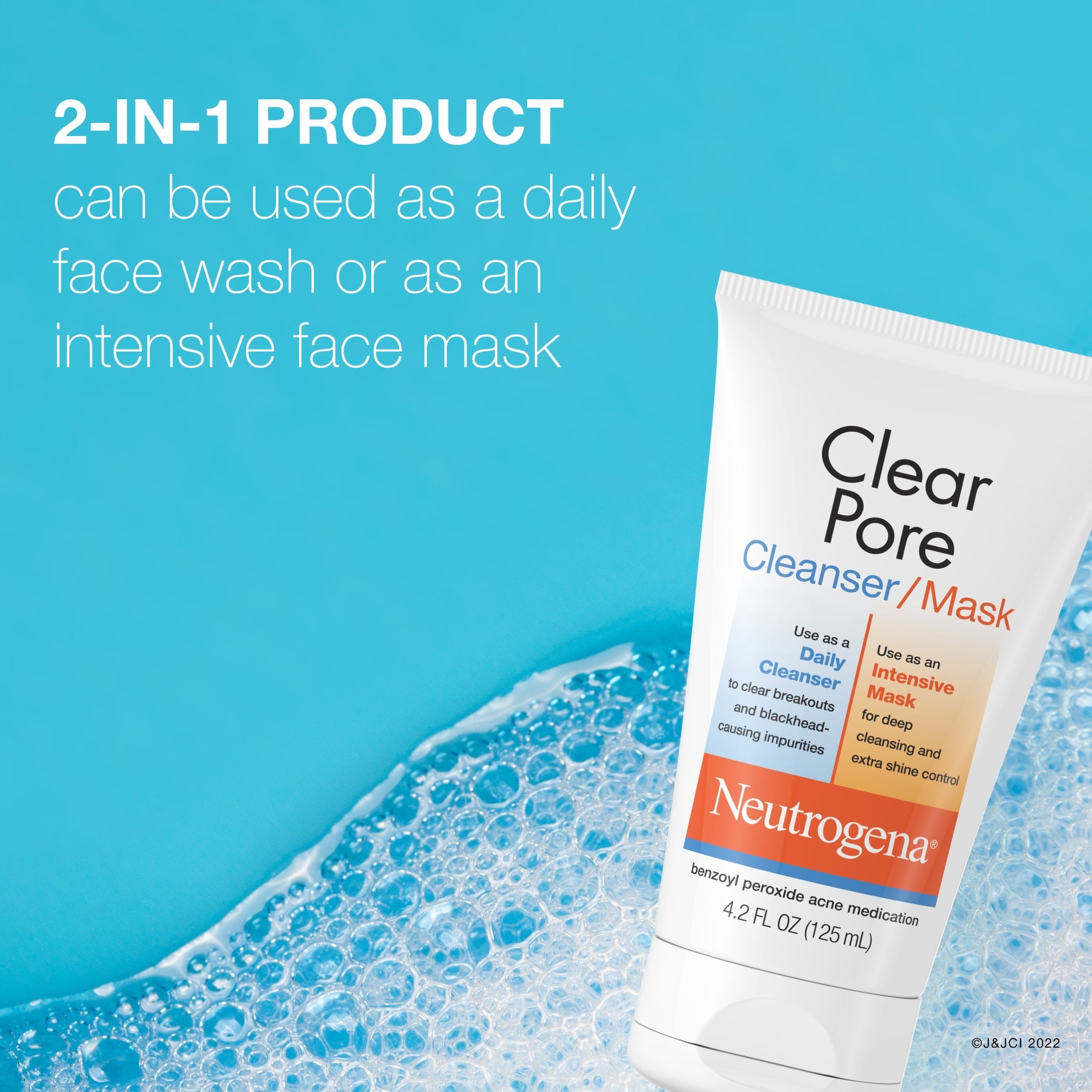 (3 pack) Neutrogena Clear Pore 3.5% Benzoyl Peroxide Face Wash & Acne Treatment Mask, 4.2 fl oz