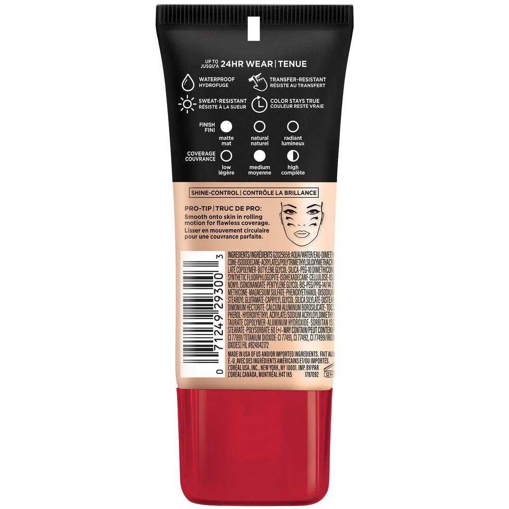L'Oreal Paris Infallible Pro-Matte Blendable Foundation, Oil Free, 102 Shell Beige, 1 fl oz