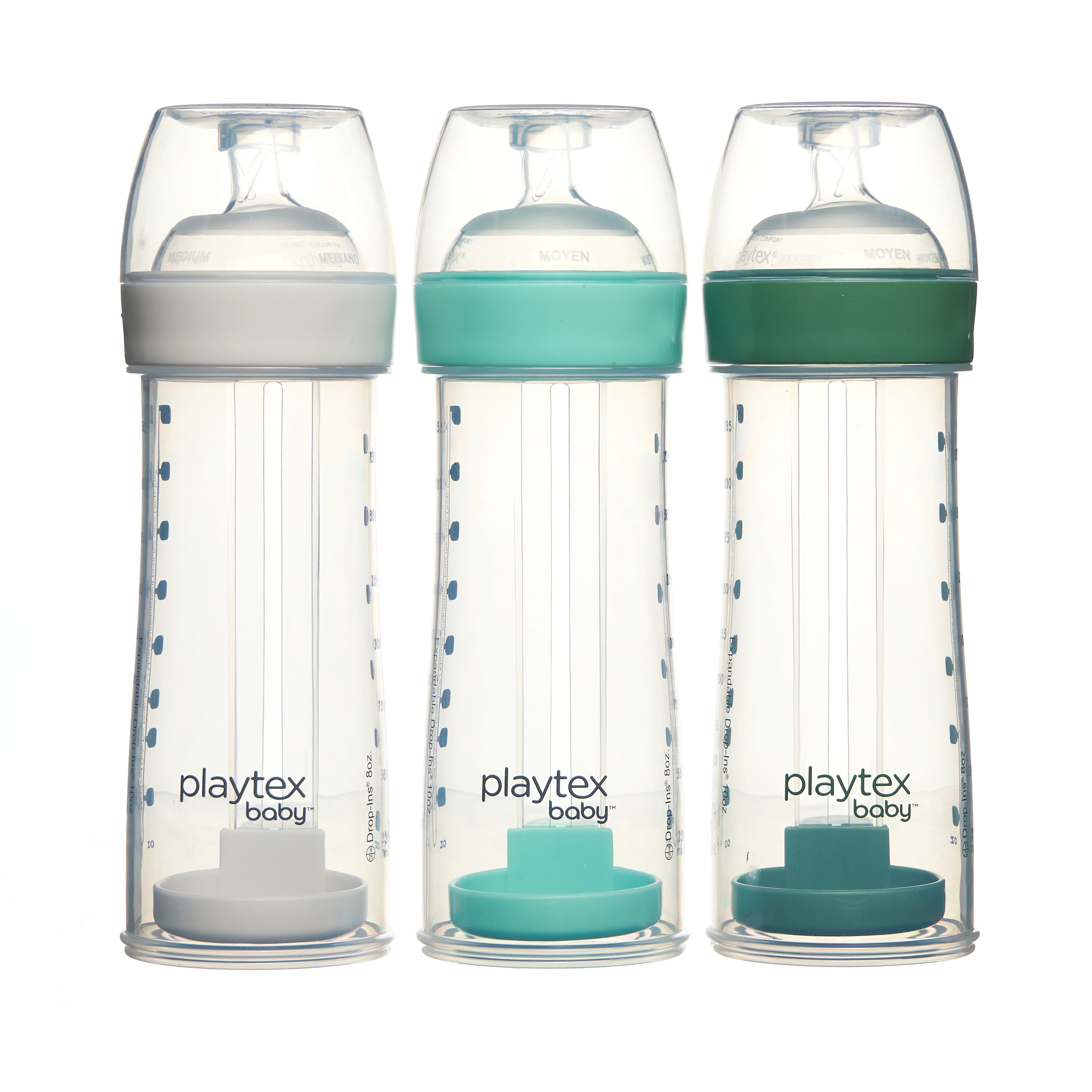 Playtex Baby Nurser Clear Anti-Colic Baby Bottle with 15 Drop-ins Liners, 8 oz, 3 pack