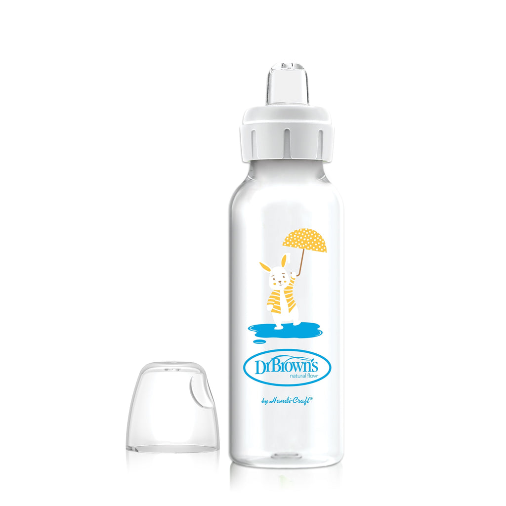 Dr. Brown's Milestones Narrow Sippy Bottle, 100% Silicone Soft Sippy Spout, 8oz 6m+, Bunny, 1-Pack