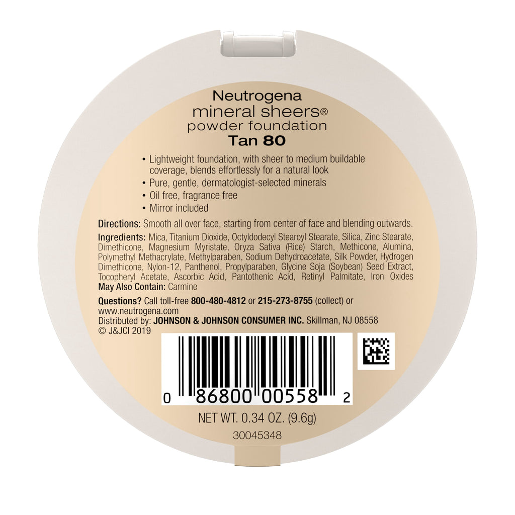 Neutrogena Mineral Sheers Oil-Free Powder Foundation, Tan 80,.34 oz