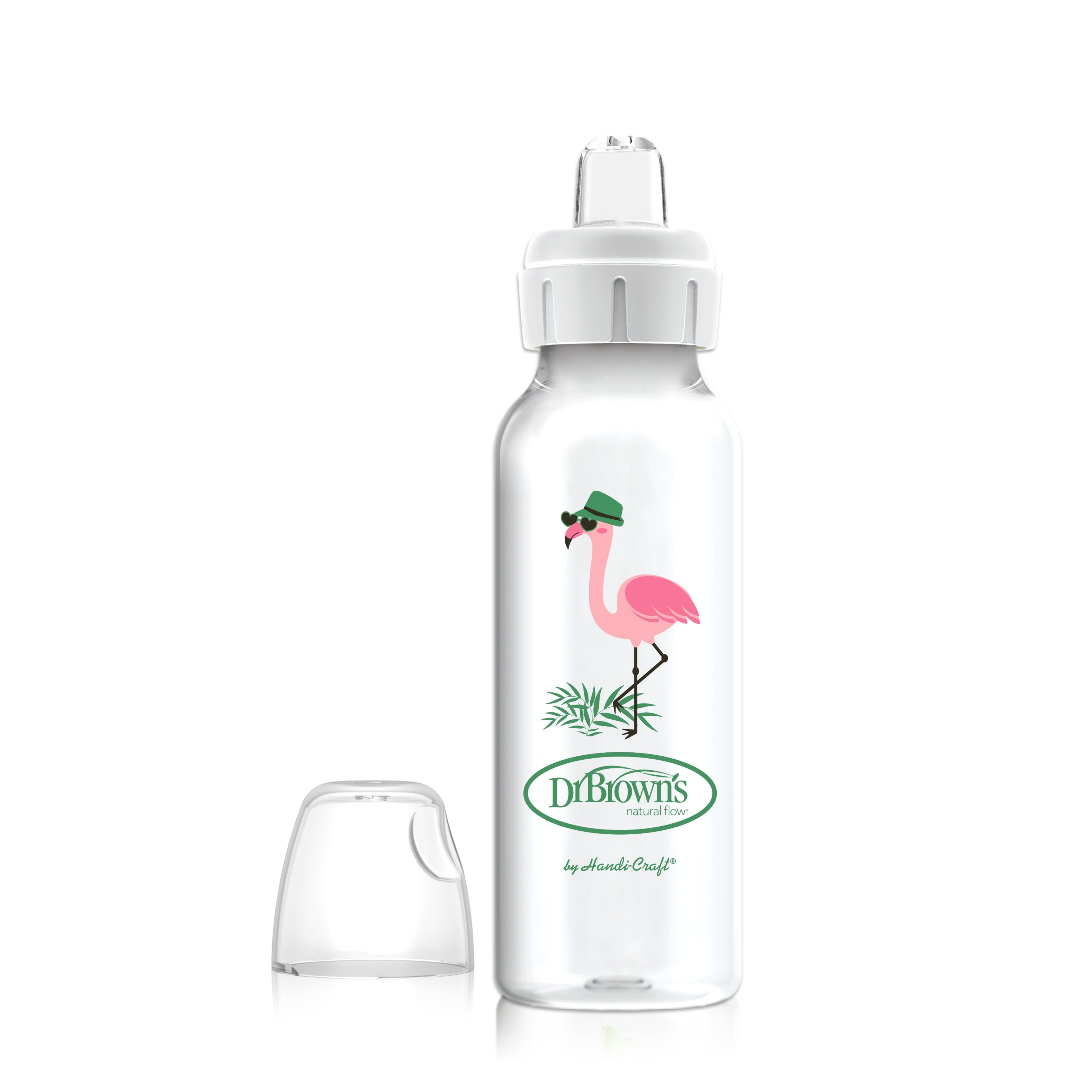 Dr. Brown's Milestones Narrow Sippy Bottle, 100% Silicone Spout, 8oz/250ml, 6m+, BPA Free, Flamingo, 1 Pack
