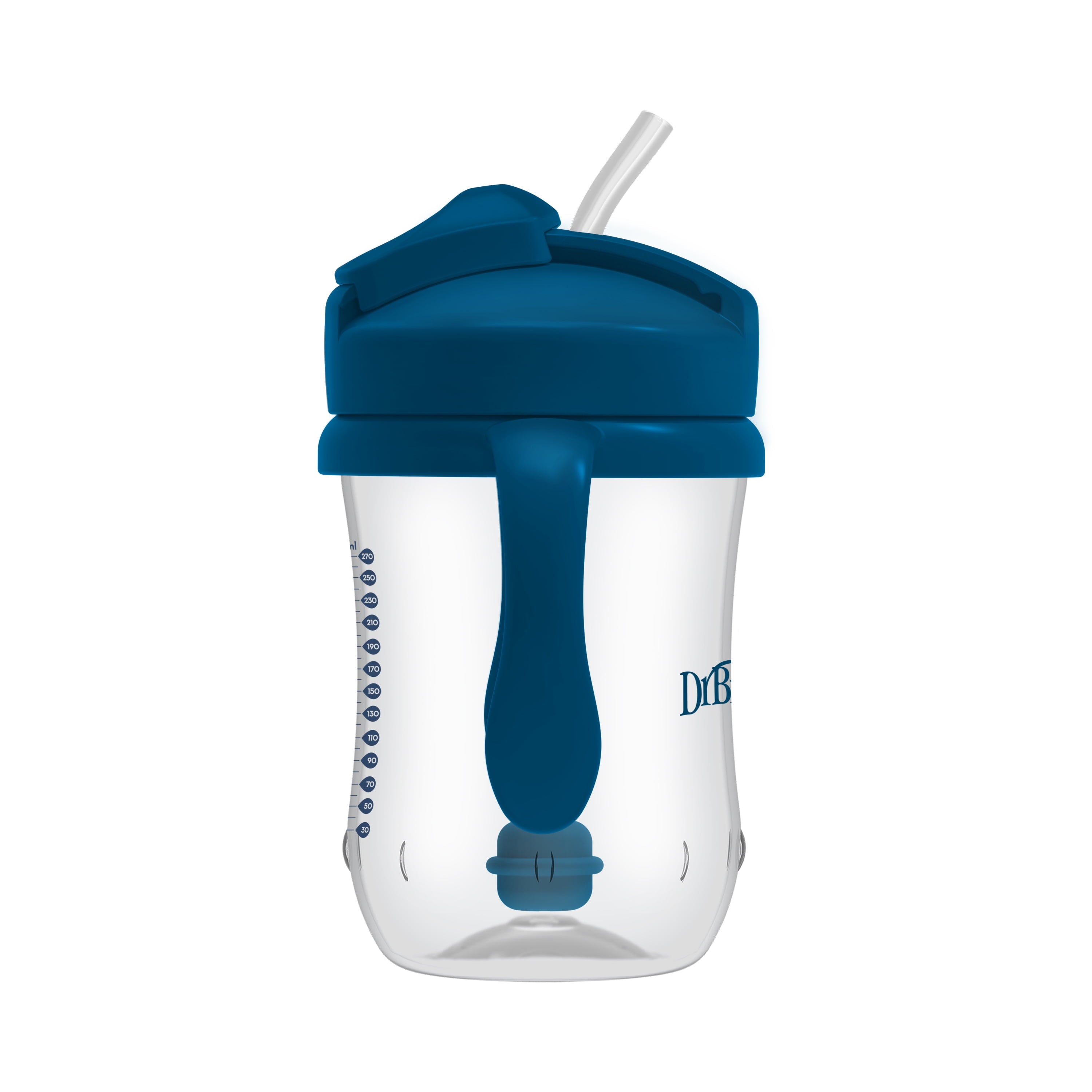 (3 pack) Dr. Brown's Milestones Baby's First Straw Cup, Training Cup with Weighted Straw, 9oz/270ml, Dark Blue, 6m+