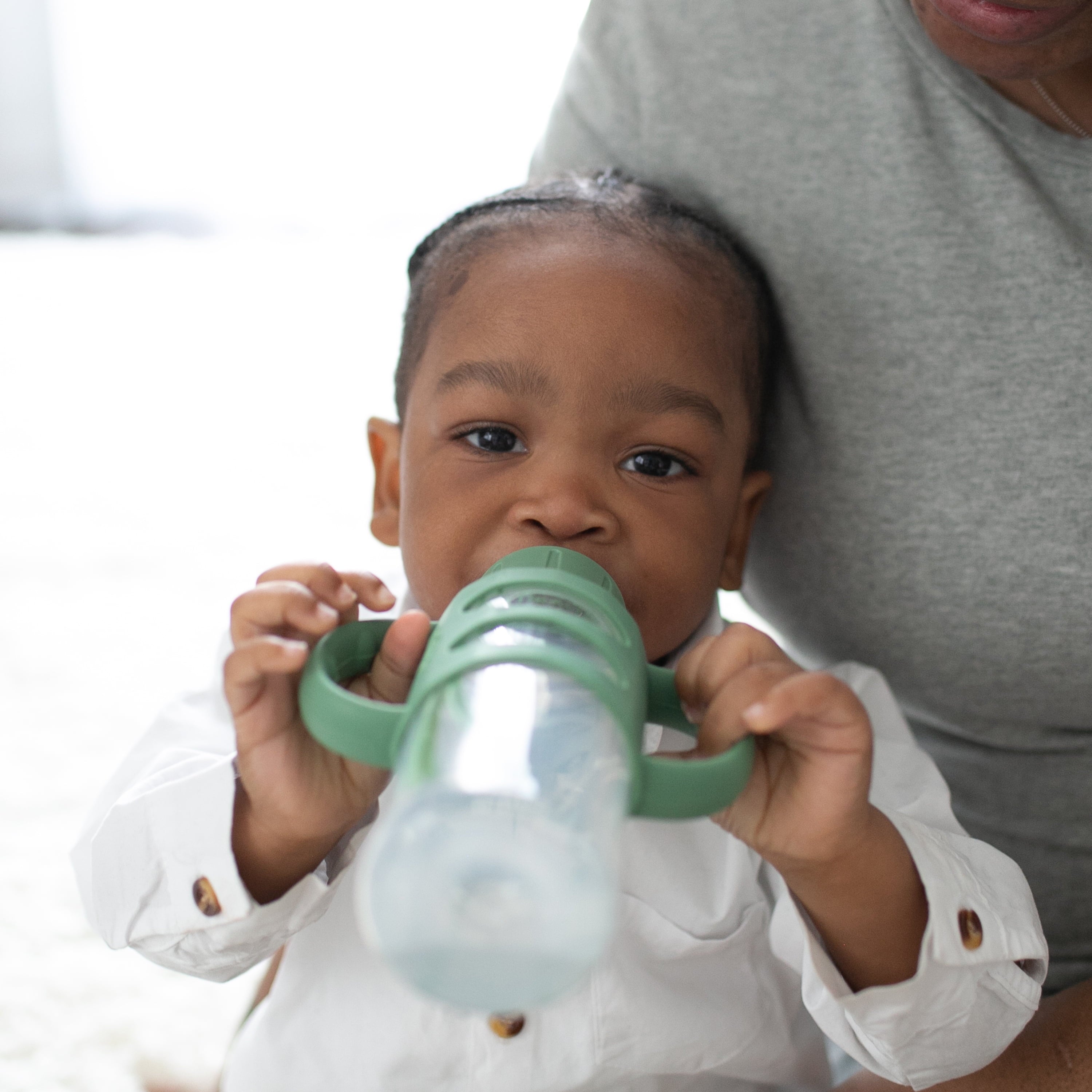 Dr. Brown's Milestones 100% Silicone Baby Bottle Handles, Narrow, 4m+, Light Blue/Green/Gray, 3 Pack