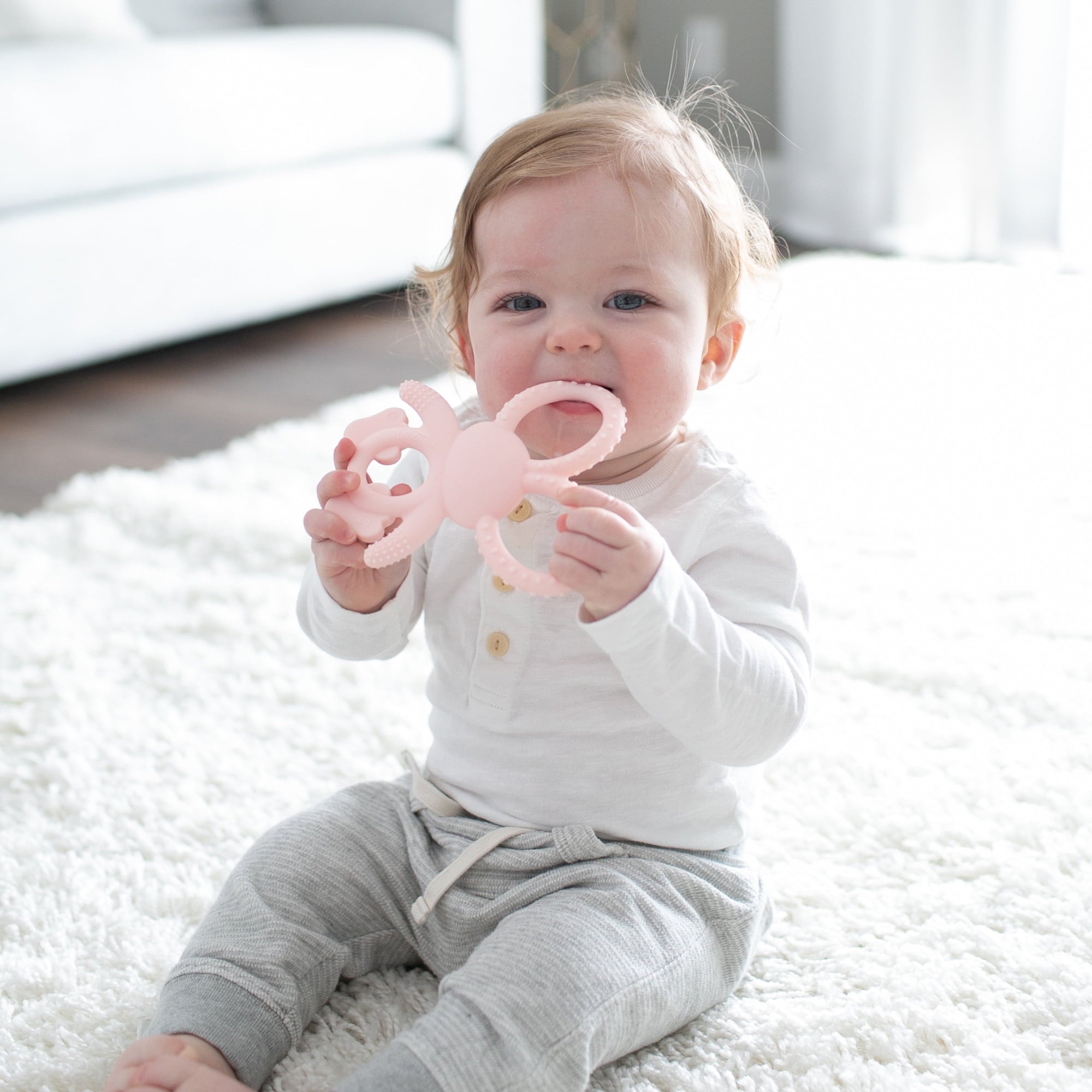 Dr. Brown's Flexees Baby Teether, Pink Bunny, 100% Silicone, Infant-Toddler, 1-Pack