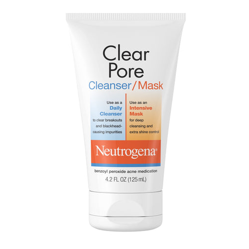 (3 pack) Neutrogena Clear Pore 3.5% Benzoyl Peroxide Face Wash & Acne Treatment Mask, 4.2 fl oz