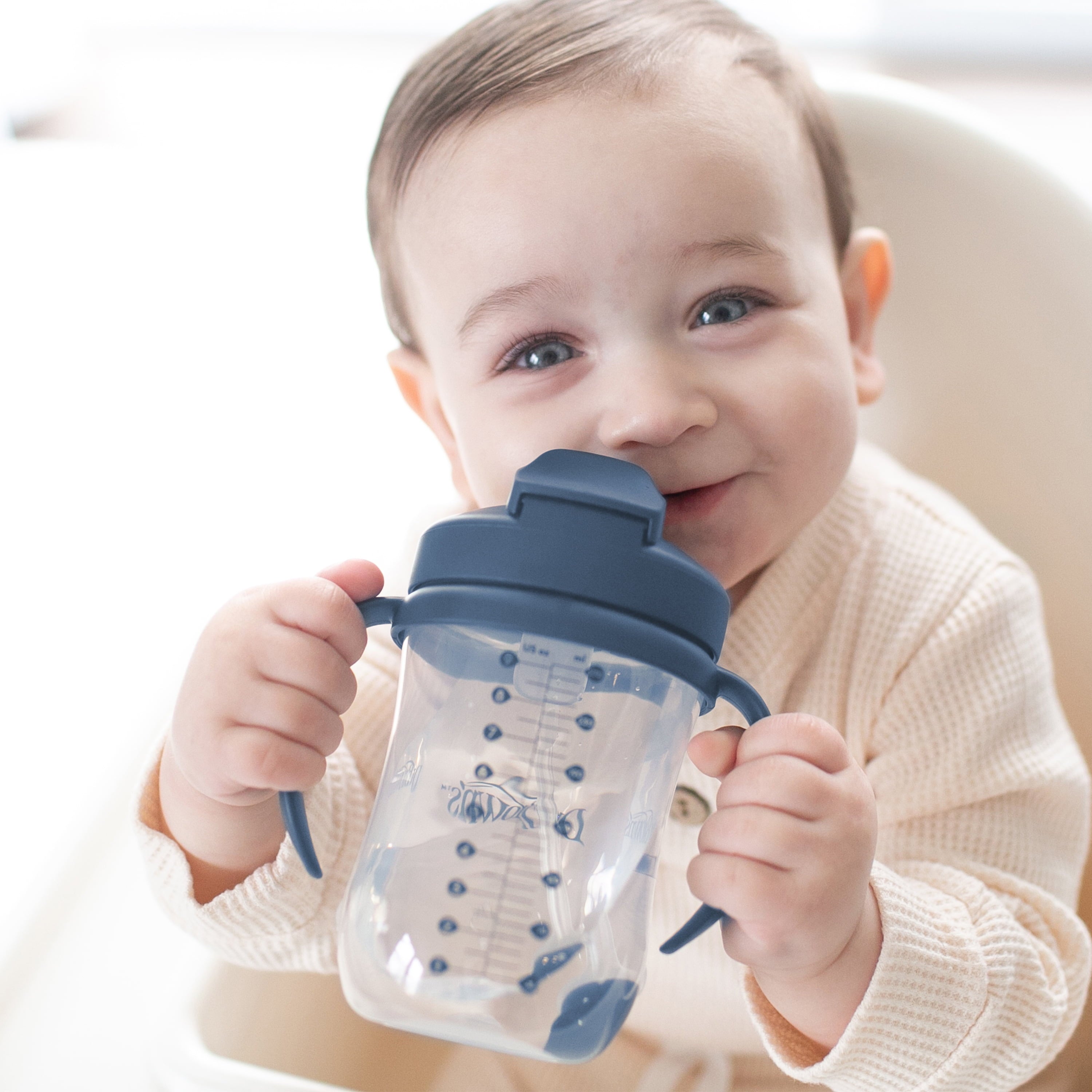 (3 pack) Dr. Brown's Milestones Baby's First Straw Cup, Training Cup with Weighted Straw, 9oz/270ml, Dark Blue, 6m+
