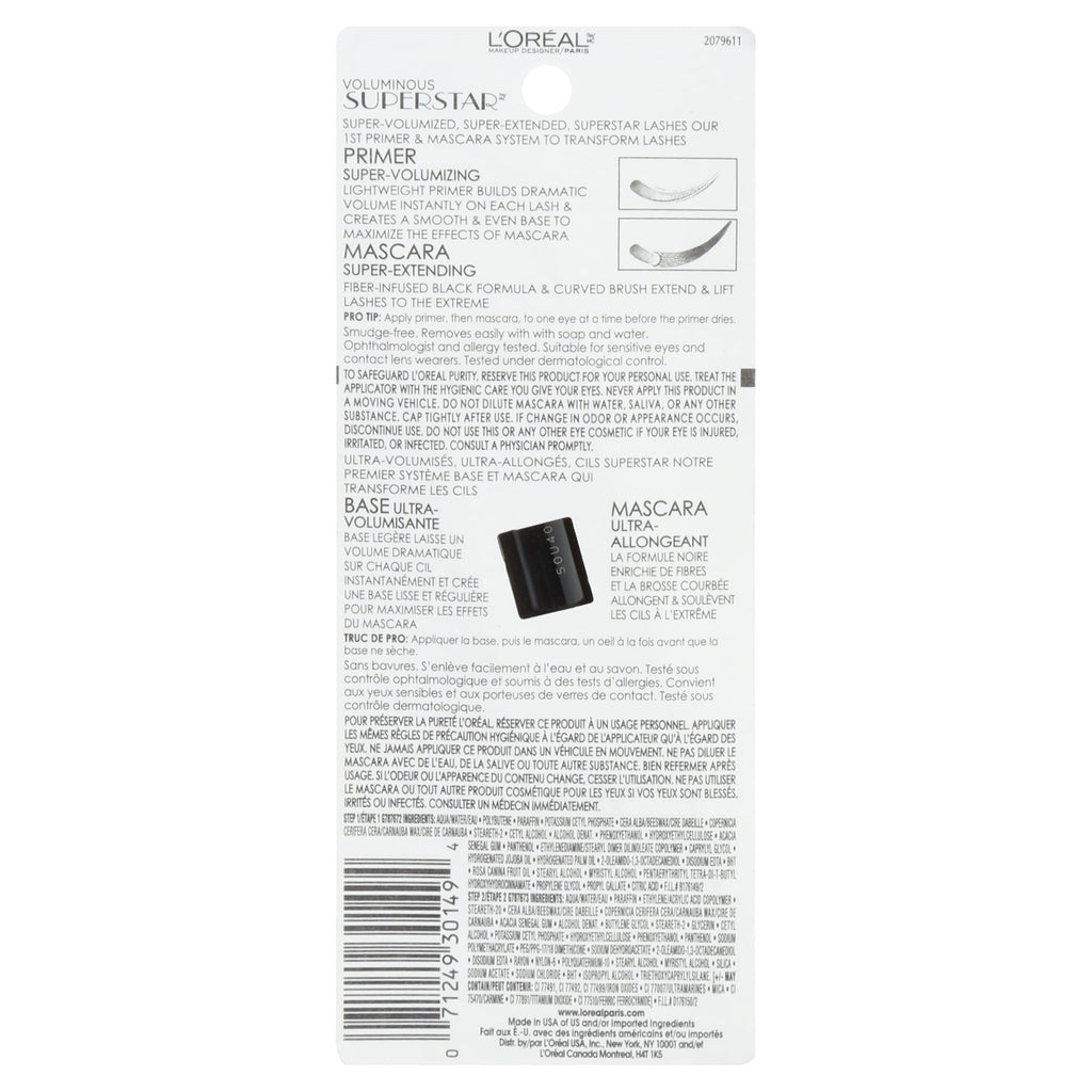 L'Oréal Paris Voluminous Superstar Washable Mascara, Blackest Black, 0.41 Fl Oz