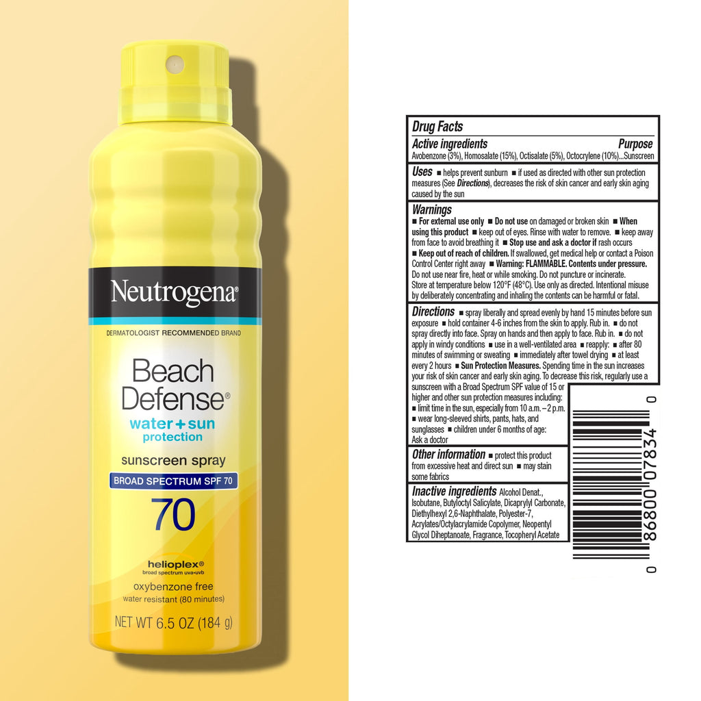 Neutrogena Beach Defense Sunscreen Spray Broad Spectrum SPF 70, 6.5 oz