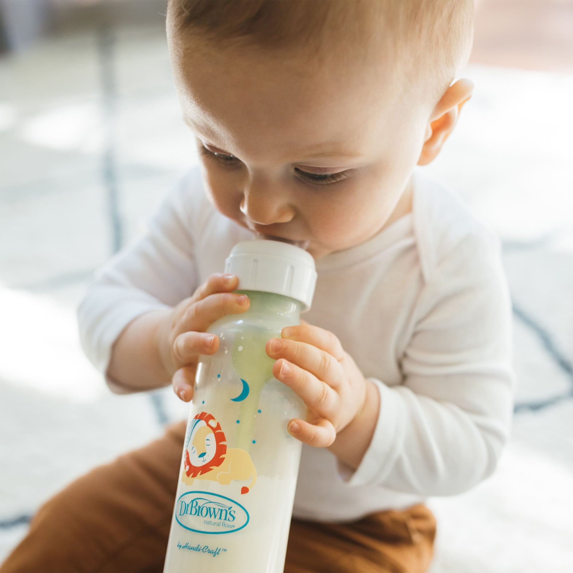 Dr. Brown's Milestones Narrow Sippy Bottle, 100% Silicone Spout, 8oz/250ml, 6m+, BPA Free, Fox/Lion, 2 Pack