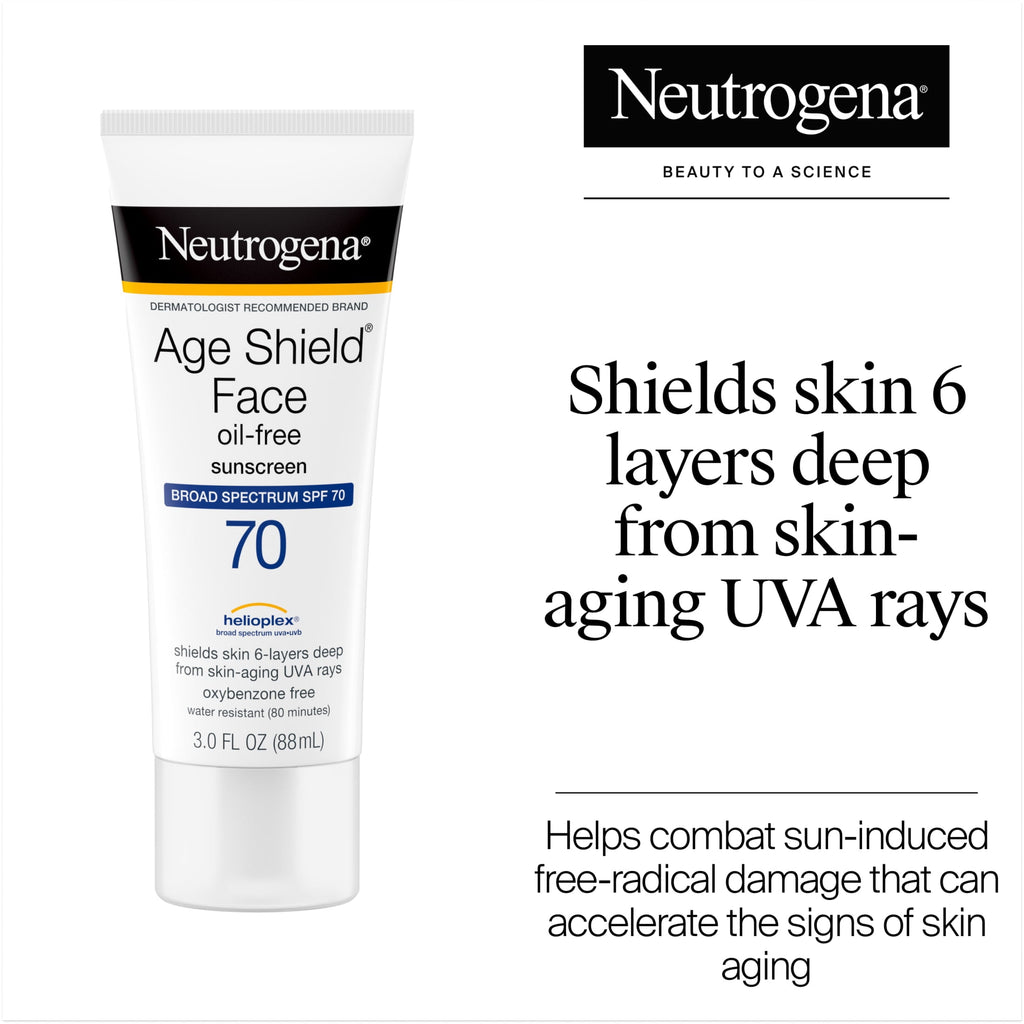 Neutrogena Age Shield Face Oil-Free Sunscreen, SPF 70 Sunblock, 3 fl oz