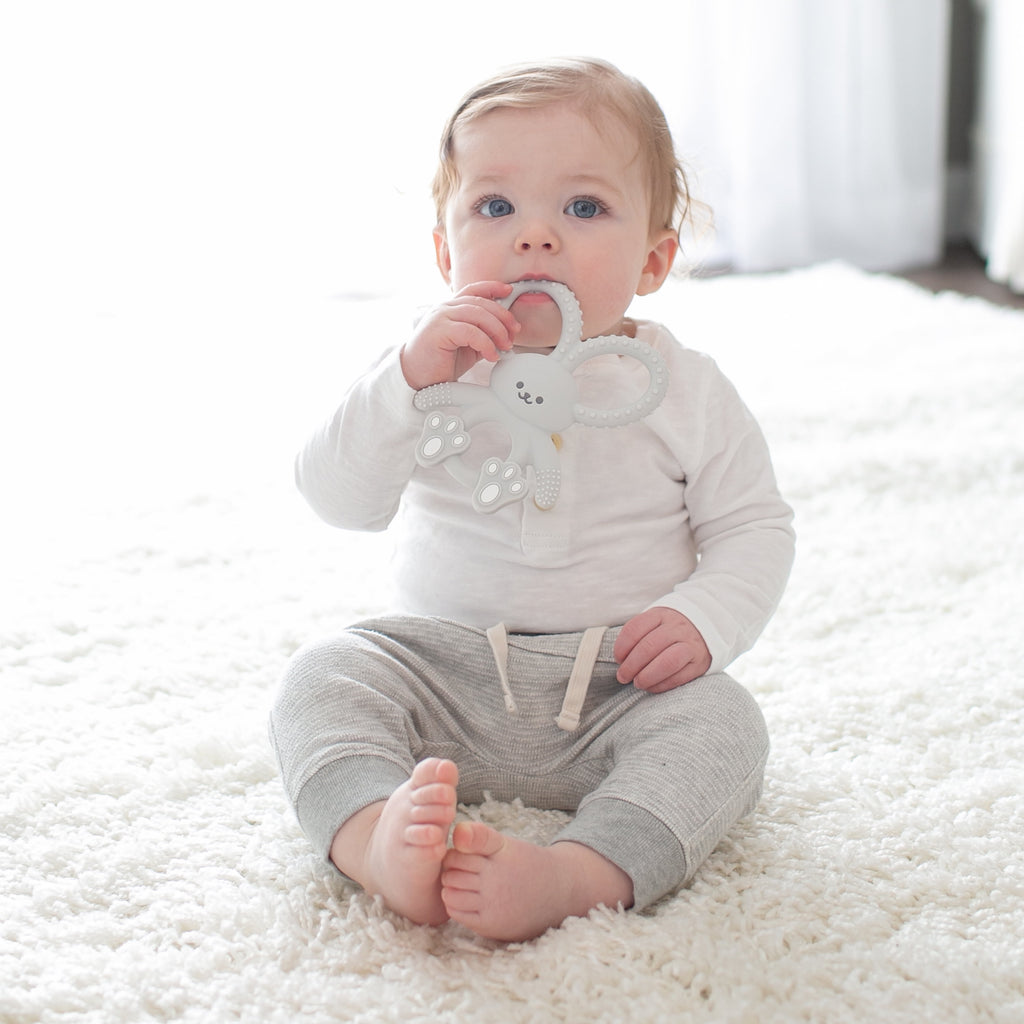 Dr. Brown's Flexees Teether, Gray Bunny, Soft 100% Silicone, Baby Teether, BPA Free, 3m+, 1 Pack